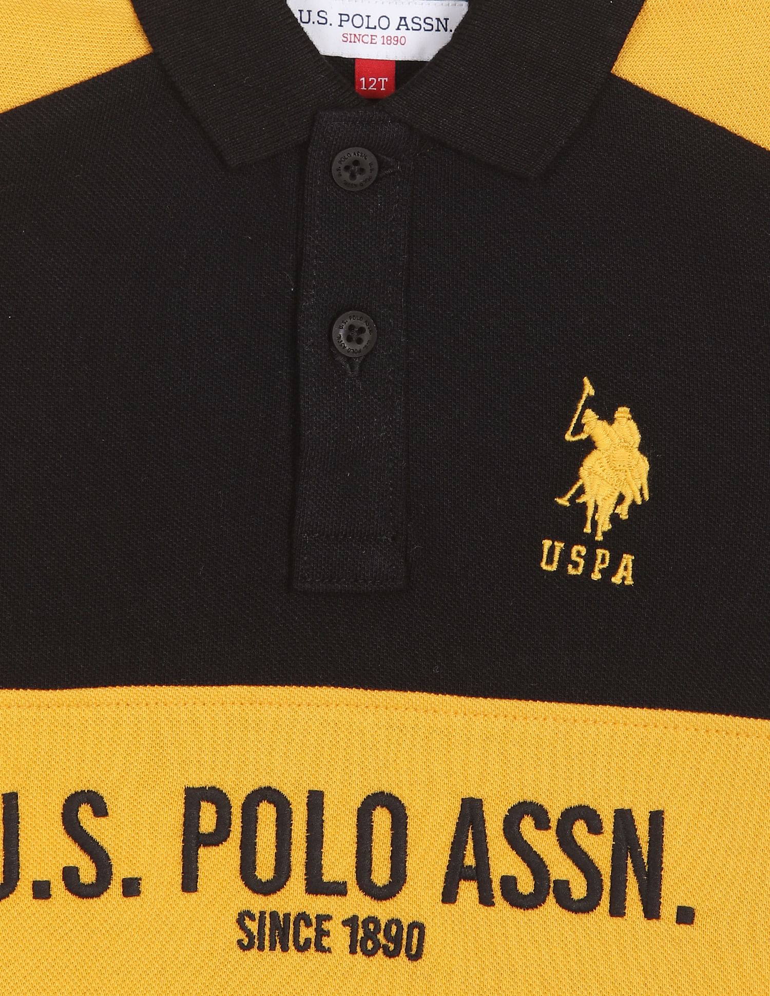 Ribbed Collar Branding Polo Shirt Black - U.S. POLO ASSN. | Large