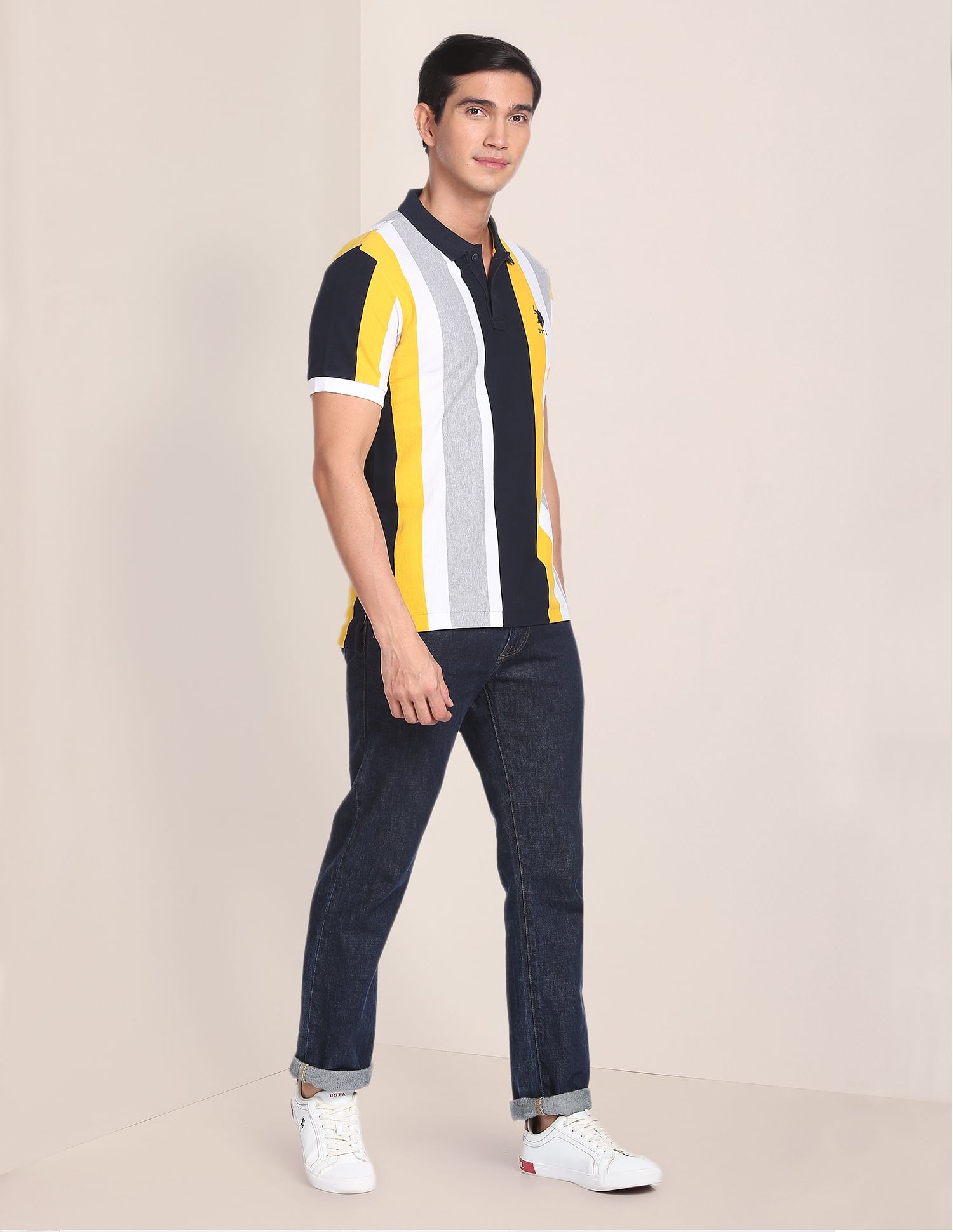 Vertical Stripe Slim Fit Polo Shirt Yellow - U.S. POLO ASSN. | Large