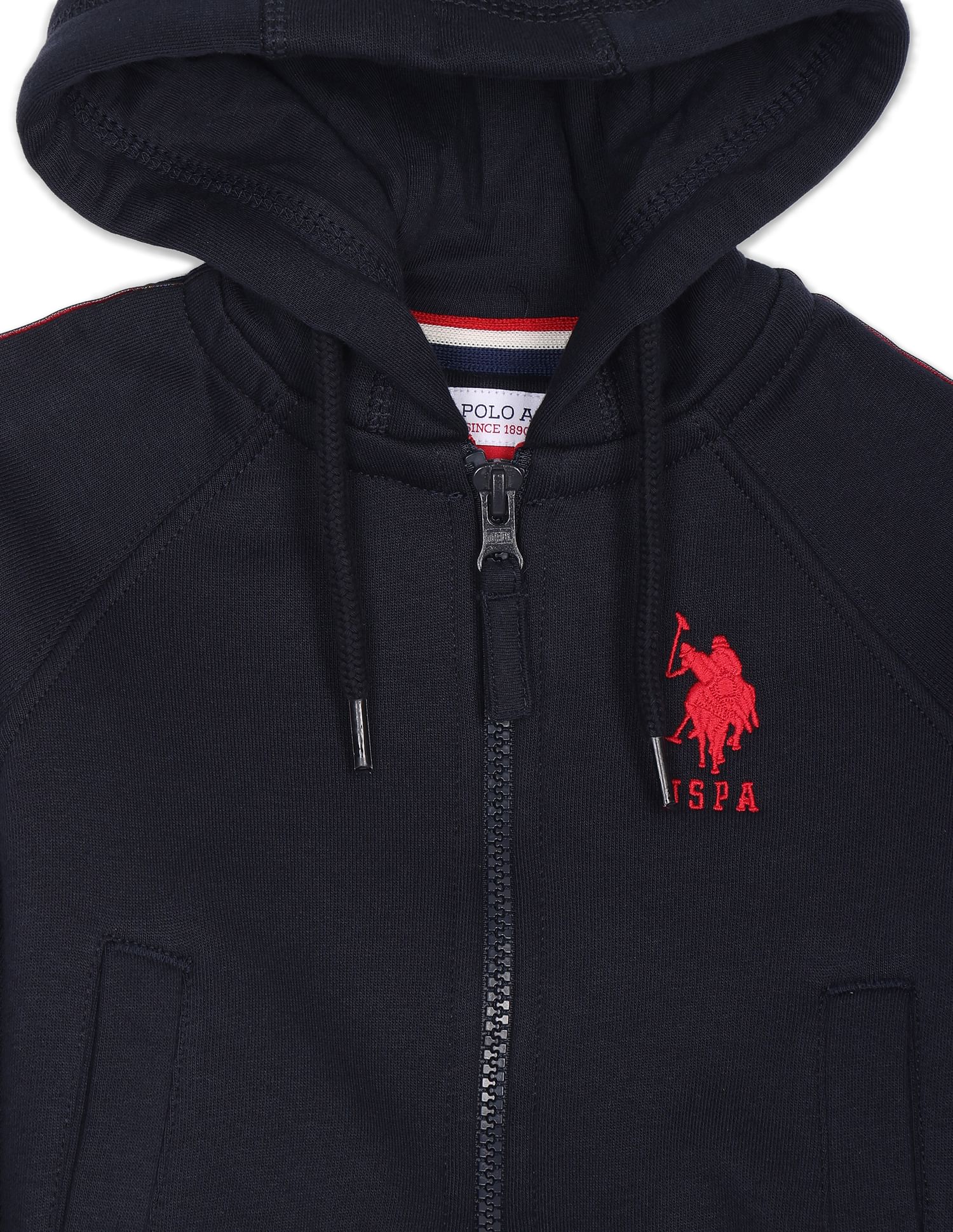 Boys Navy Hooded Zip Up Brand Taped Sweatshirt Navy - U.S. Polo Assn. India | Large