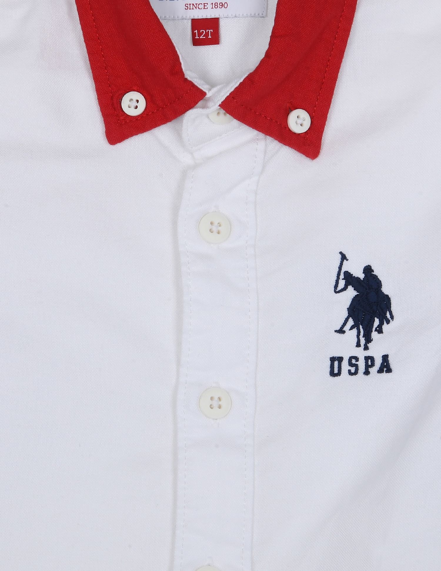 Button Down Collar Colour Block Cotton Shirt White - U.S. POLO ASSN. | Large