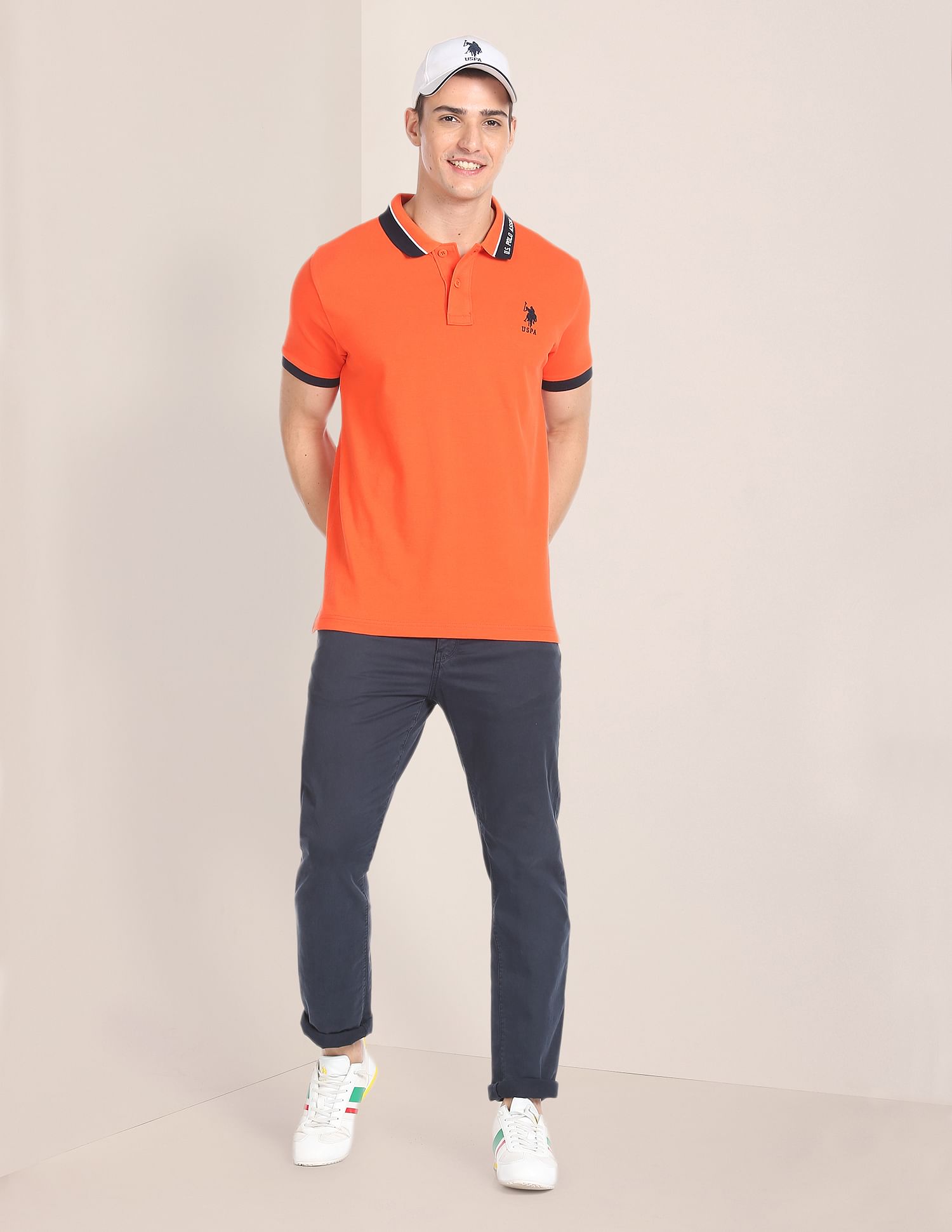 Branded Collar Pique Polo Shirt Orange - U.S. POLO ASSN. | Large