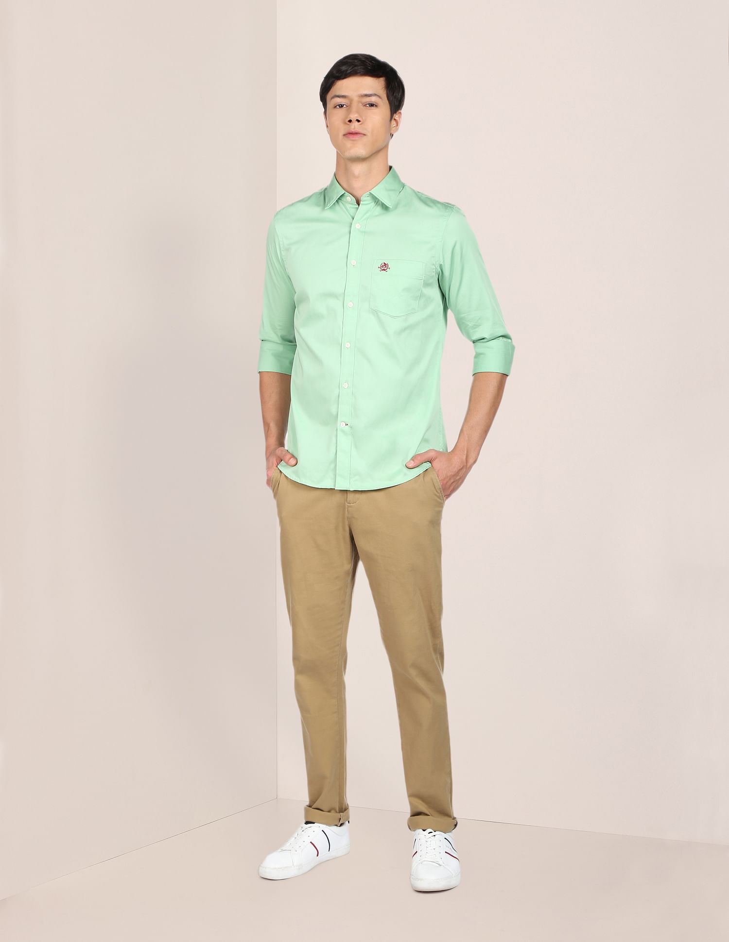 Tailored Fit Cotton Casual Shirt Light Green - U.S. Polo Assn. India | Large