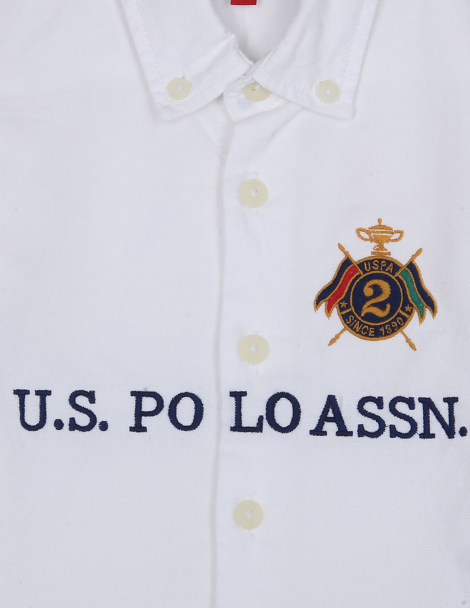 Boys White Button Down Collar Brand Embroidered Cotton Shirt U.S