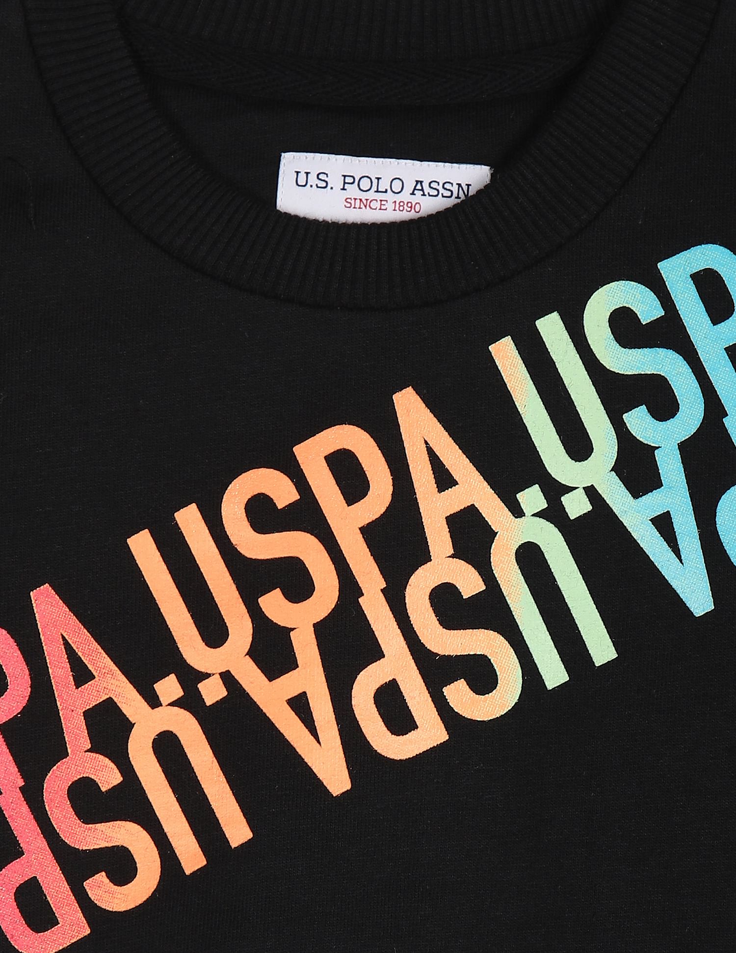 Crew Neck Brand Print Sweatshirt Black - U.S. Polo Assn. India | Large