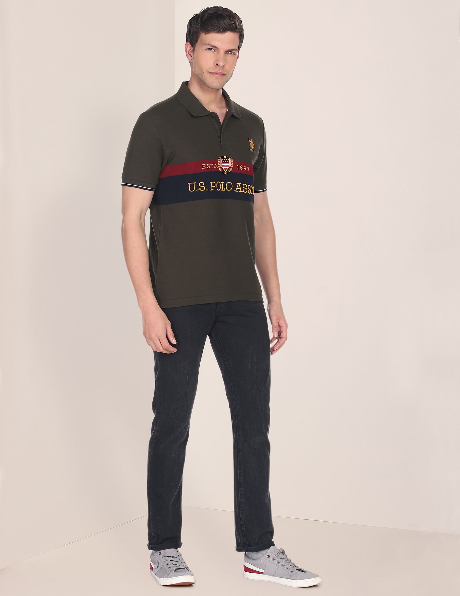 Iconic Embroidered Logo Polo Shirt Olive - U.S. Polo Assn. India | Large