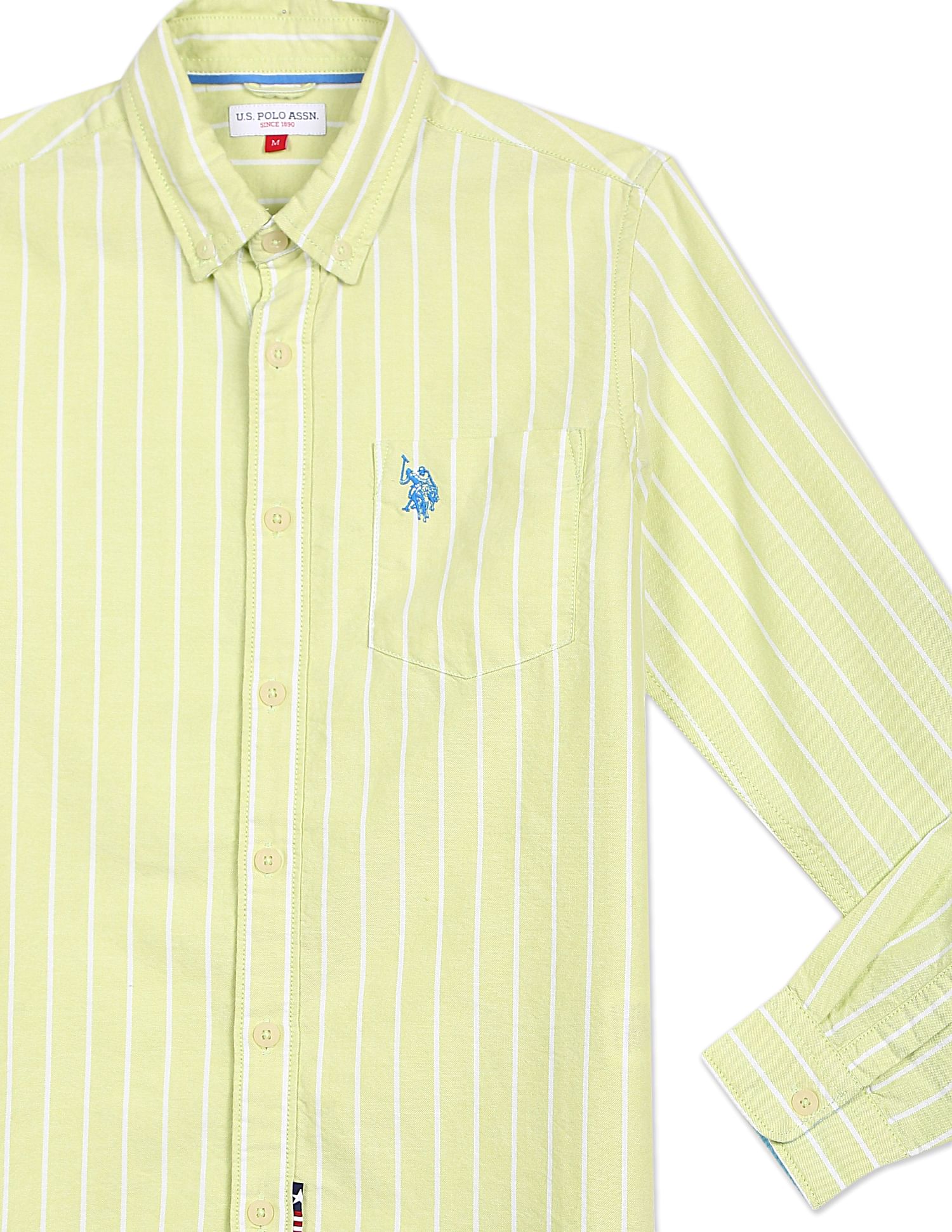 Button Down Collar Vertical Stripe Shirt Light Green - U.S. POLO ASSN. | Large