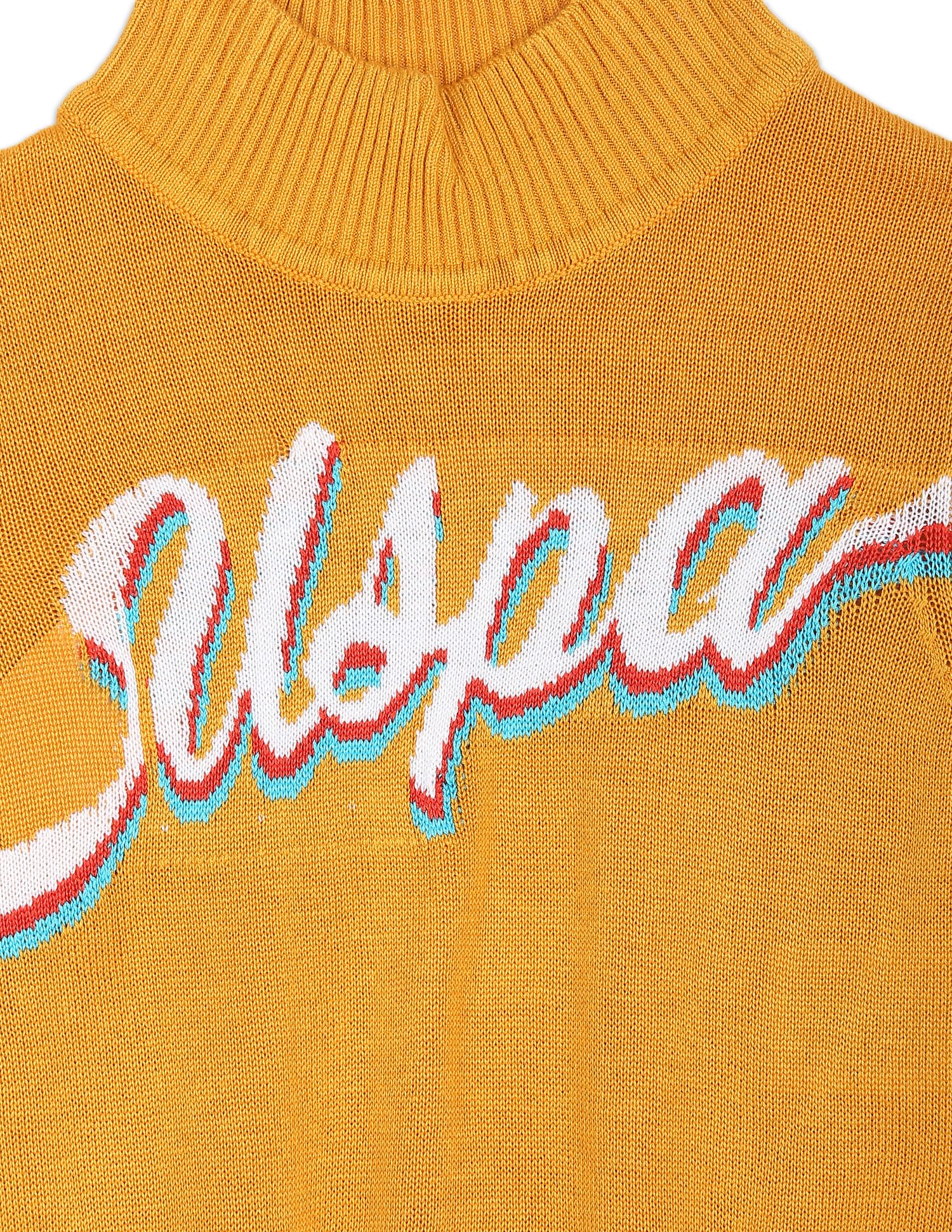 High Neck Patterned Knit Viscose Sweater Mustard - U.S. Polo Assn. India | Large