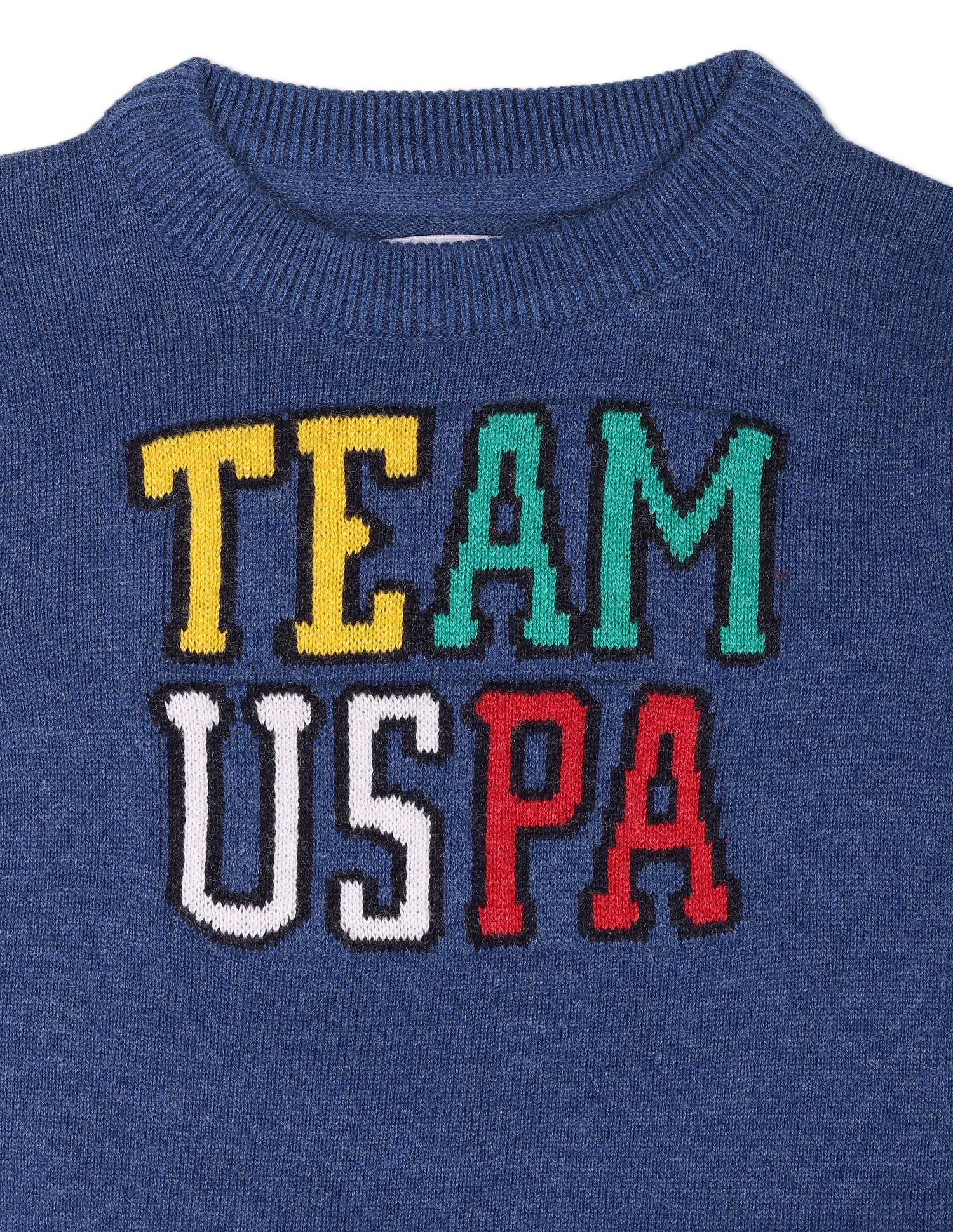 Boys Blue Brand Patterned Knit Sweater Blue - U.S. Polo Assn. India | Large