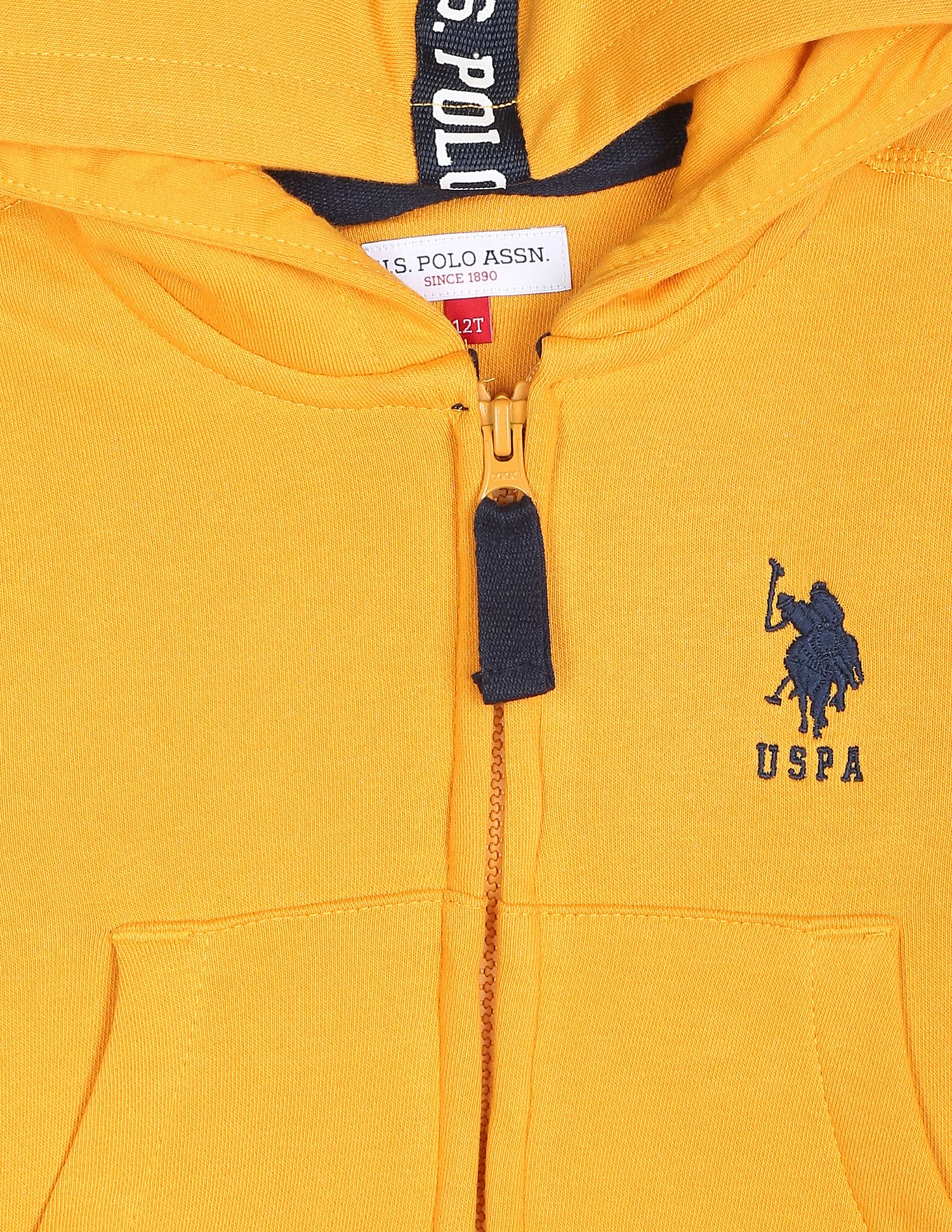 Boys Mustard Hooded Full Zip Brand Taped Sweatshirt Mustard - U.S. POLO ASSN. | Large