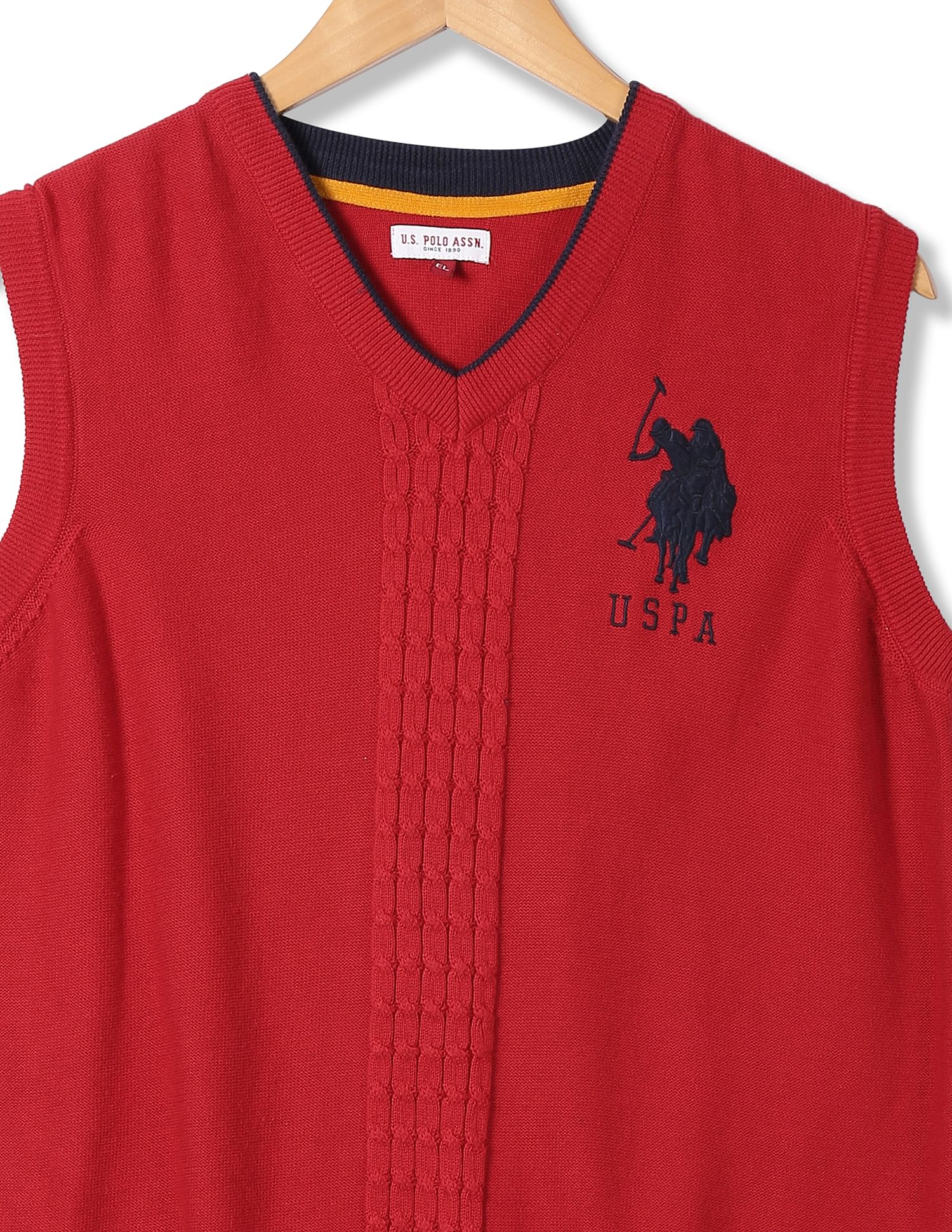 Boys V-Neck Cable Knit Sweater Red - U.S. POLO ASSN. | Large