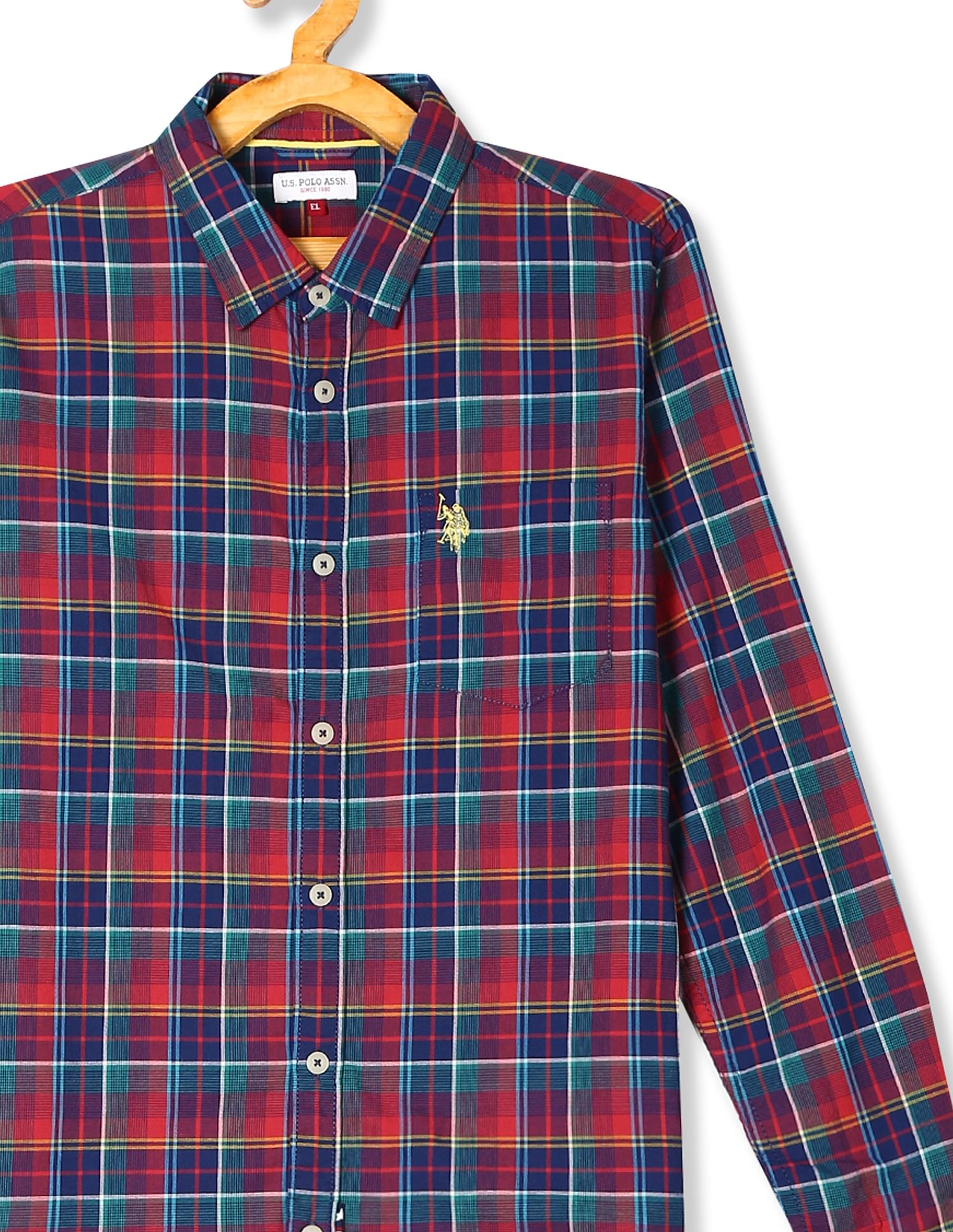 Multi Colour Boys Check Cotton Shirt Red, Blue and Green - U.S. POLO ASSN. | Large