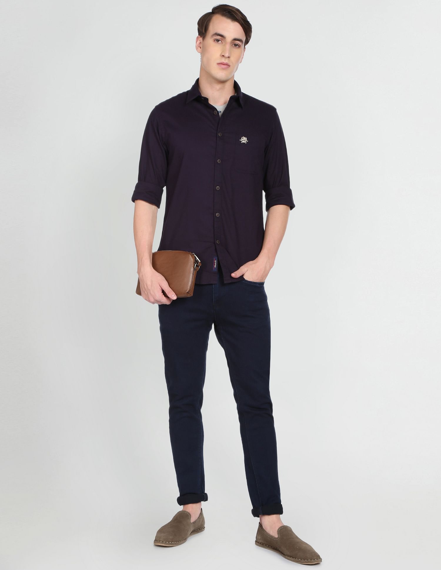Spread Collar Solid Cotton Casual Shirt Wine - U.S. Polo Assn. India | Large