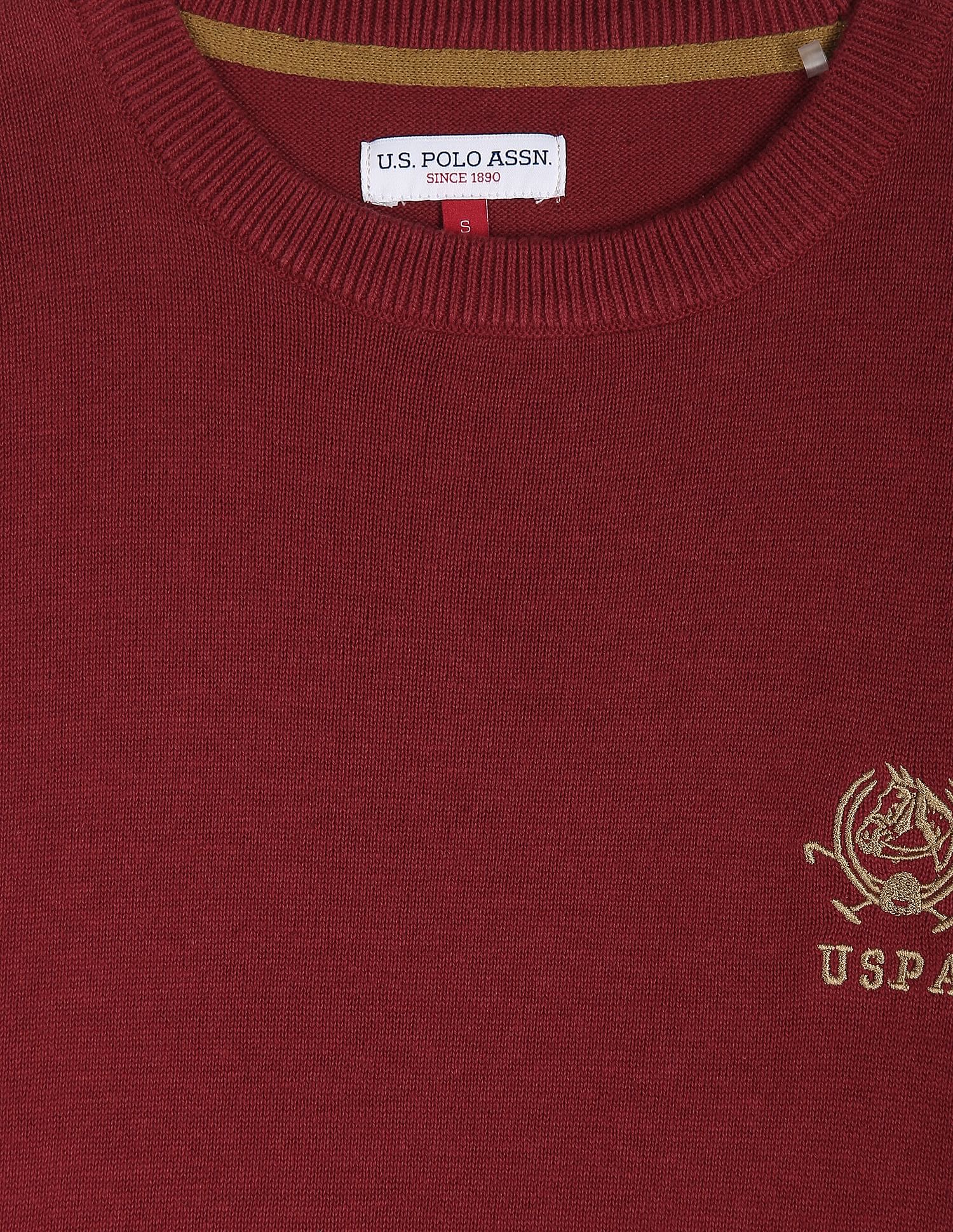 Boys Maroon Solid Crew Neck Sweater Maroon - U.S. POLO ASSN. | Large