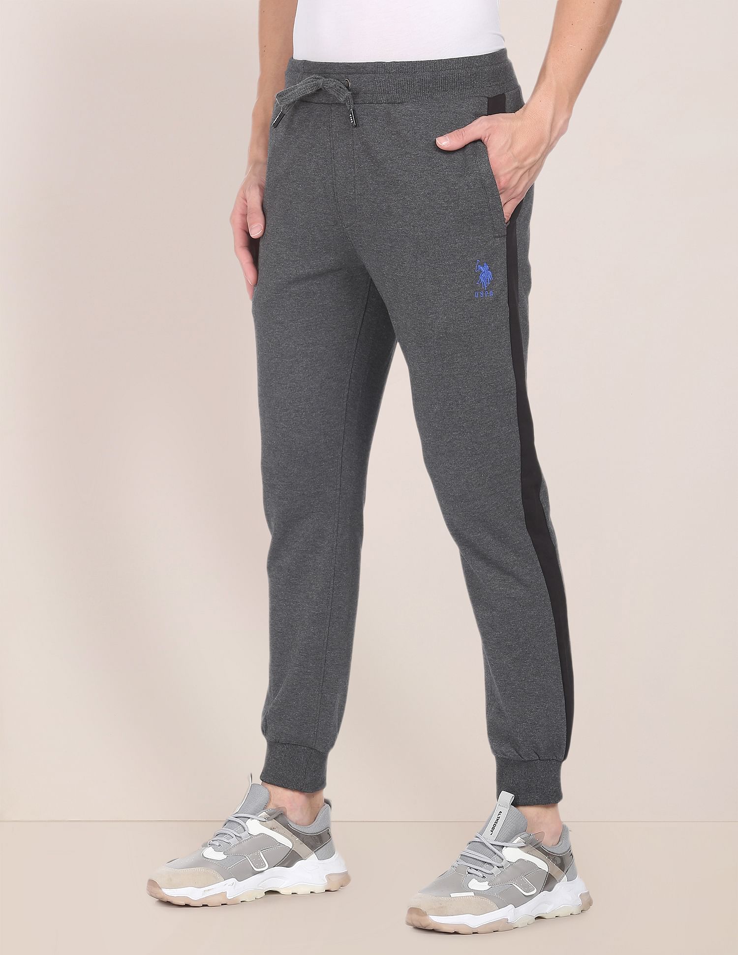 Men Grey Mid Rise Heathered Joggers Grey - U.S. POLO ASSN. | Large