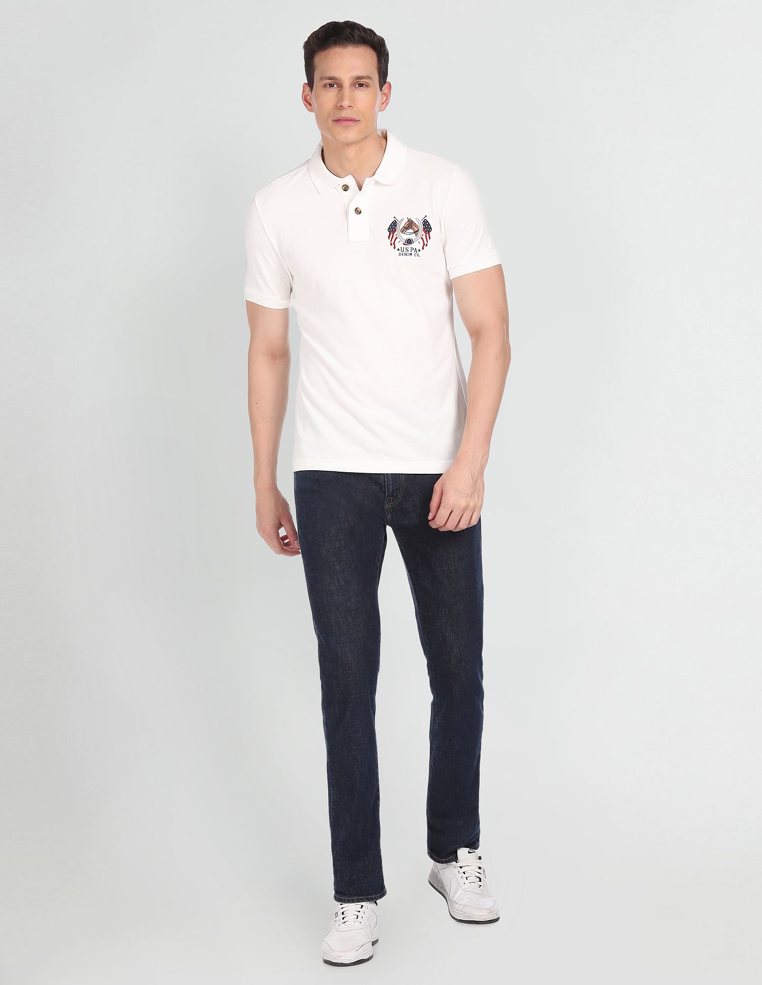 Cotton Solid Polo Shirt Off White - U.S. Polo Assn. India | Large