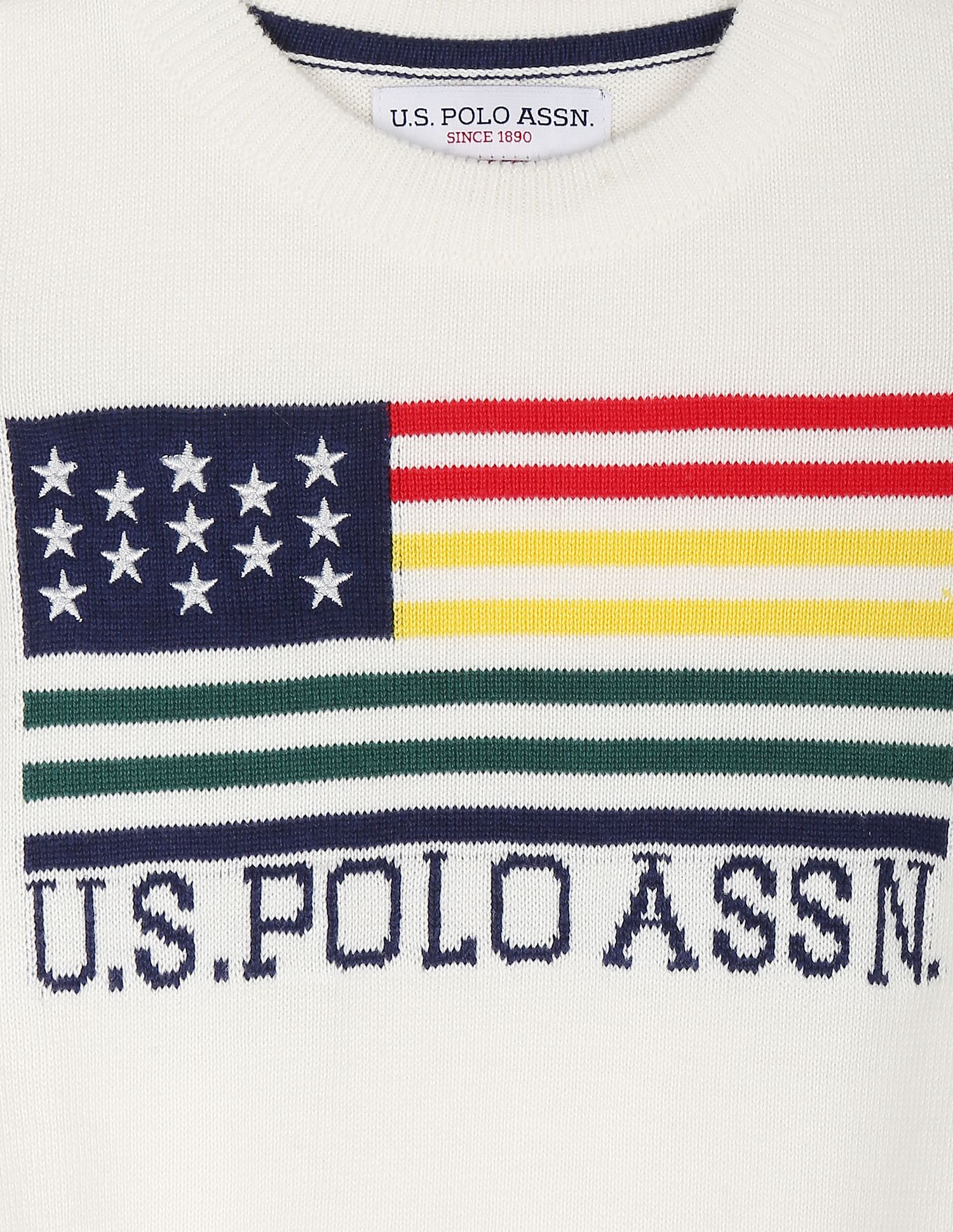 Crew Neck Patterned Knit Cotton Sweater White - U.S. POLO ASSN. | Large