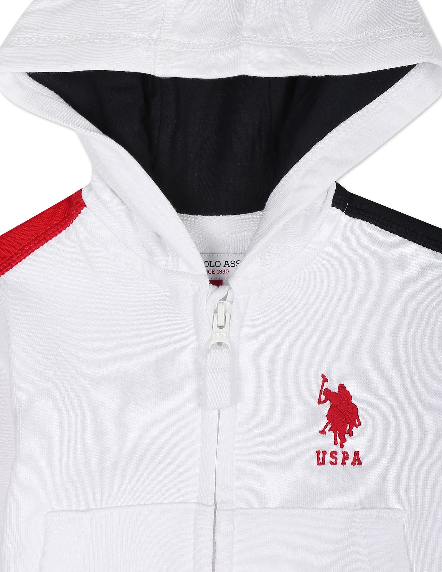 Hooded Colour Block Cotton Sweatshirt White - U.S. POLO ASSN. | Large