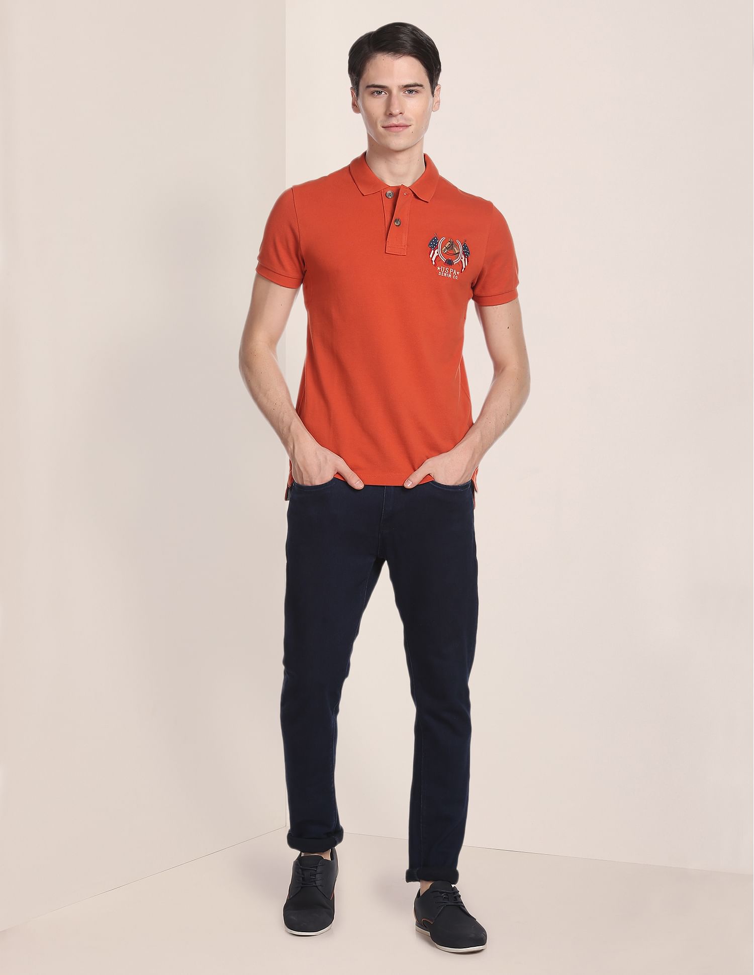 Cotton Solid Polo Shirt Rust - U.S. Polo Assn. India | Large