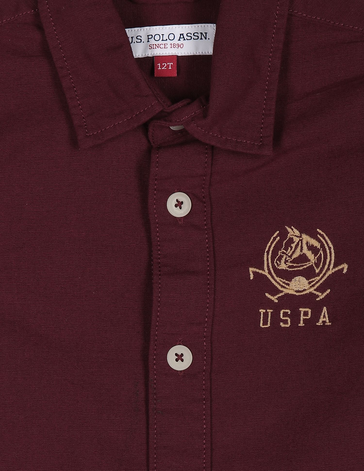 Pure Cotton Solid Causal Shirt Wine - U.S. POLO ASSN. | Large
