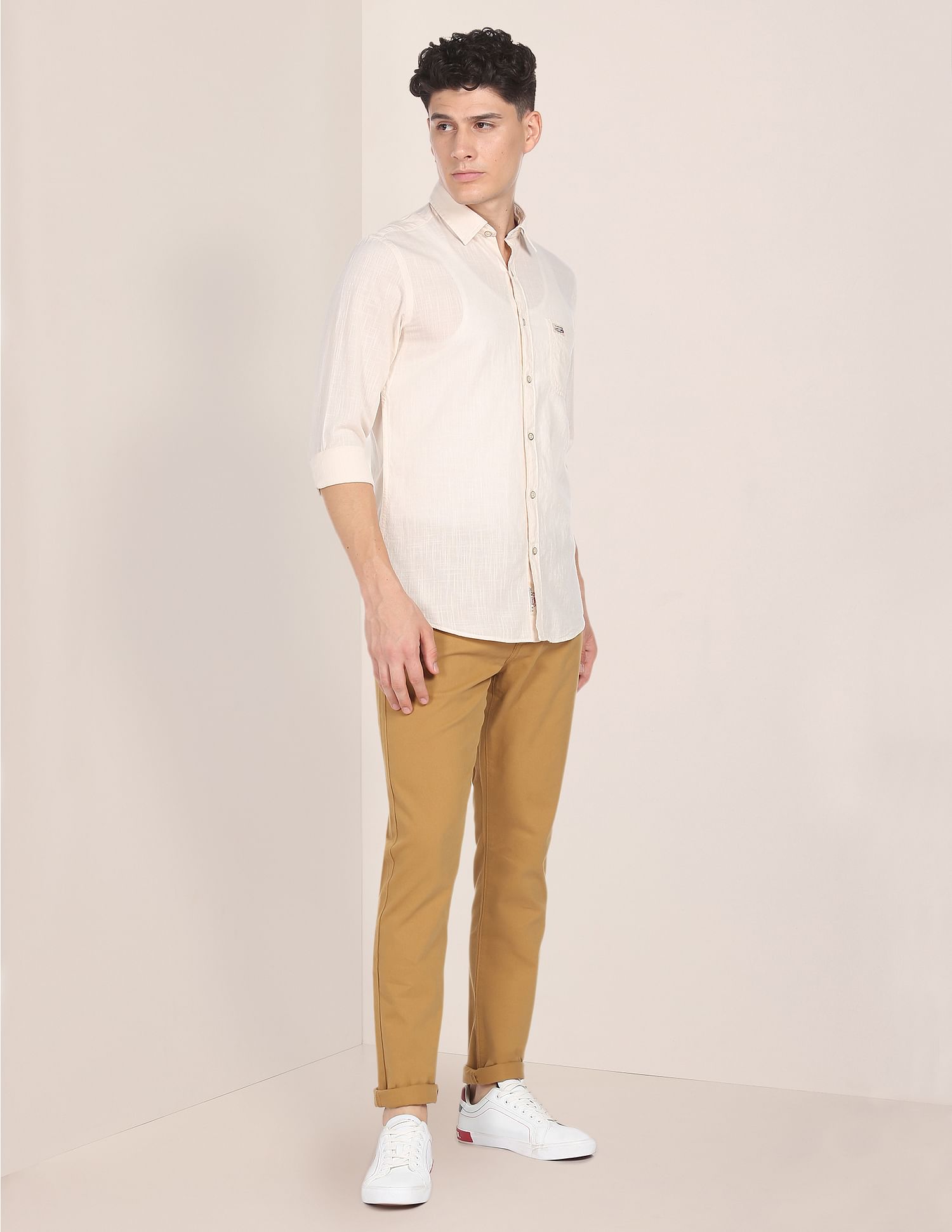 Solid Twill Casual Trousers Khaki - U.S. Polo Assn. India | Large