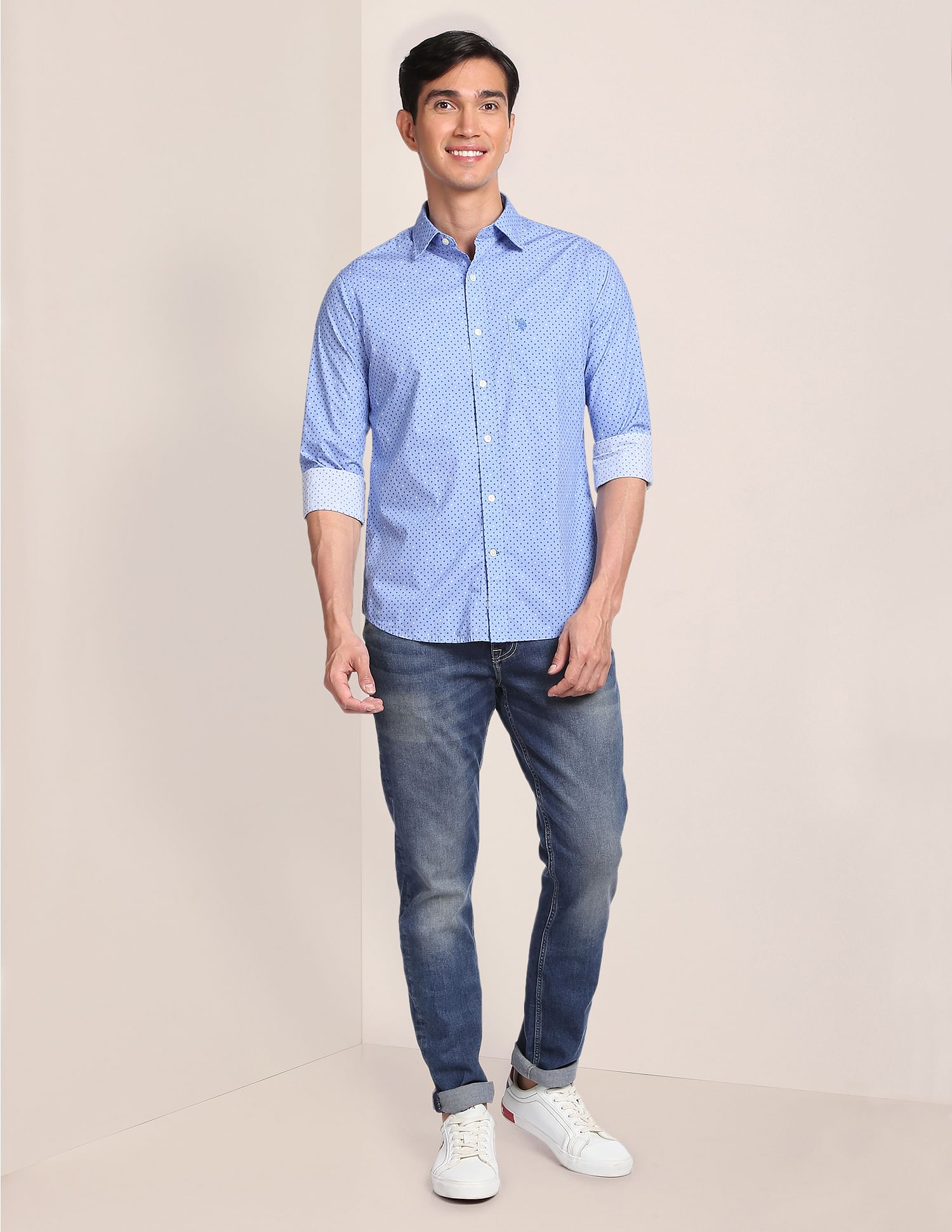 Spread Collar Printed Casual Shirt Light Blue - U.S. POLO ASSN. | Large