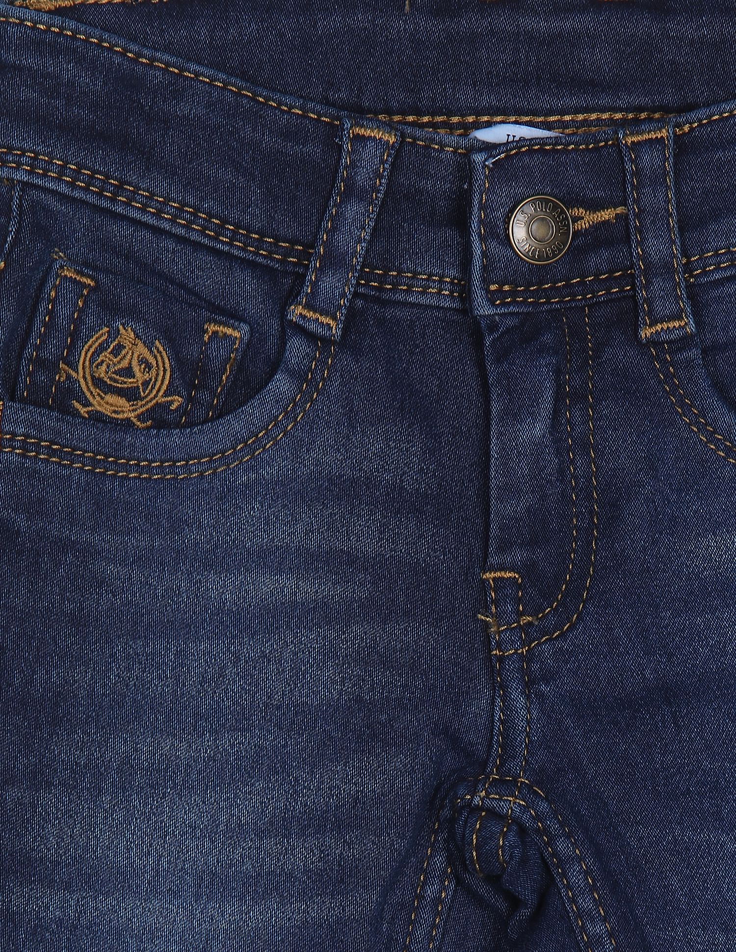 Boys Dark Blue Mid Rise Stone Wash Jeans Dark Blue - U.S. Polo Assn. India | Large