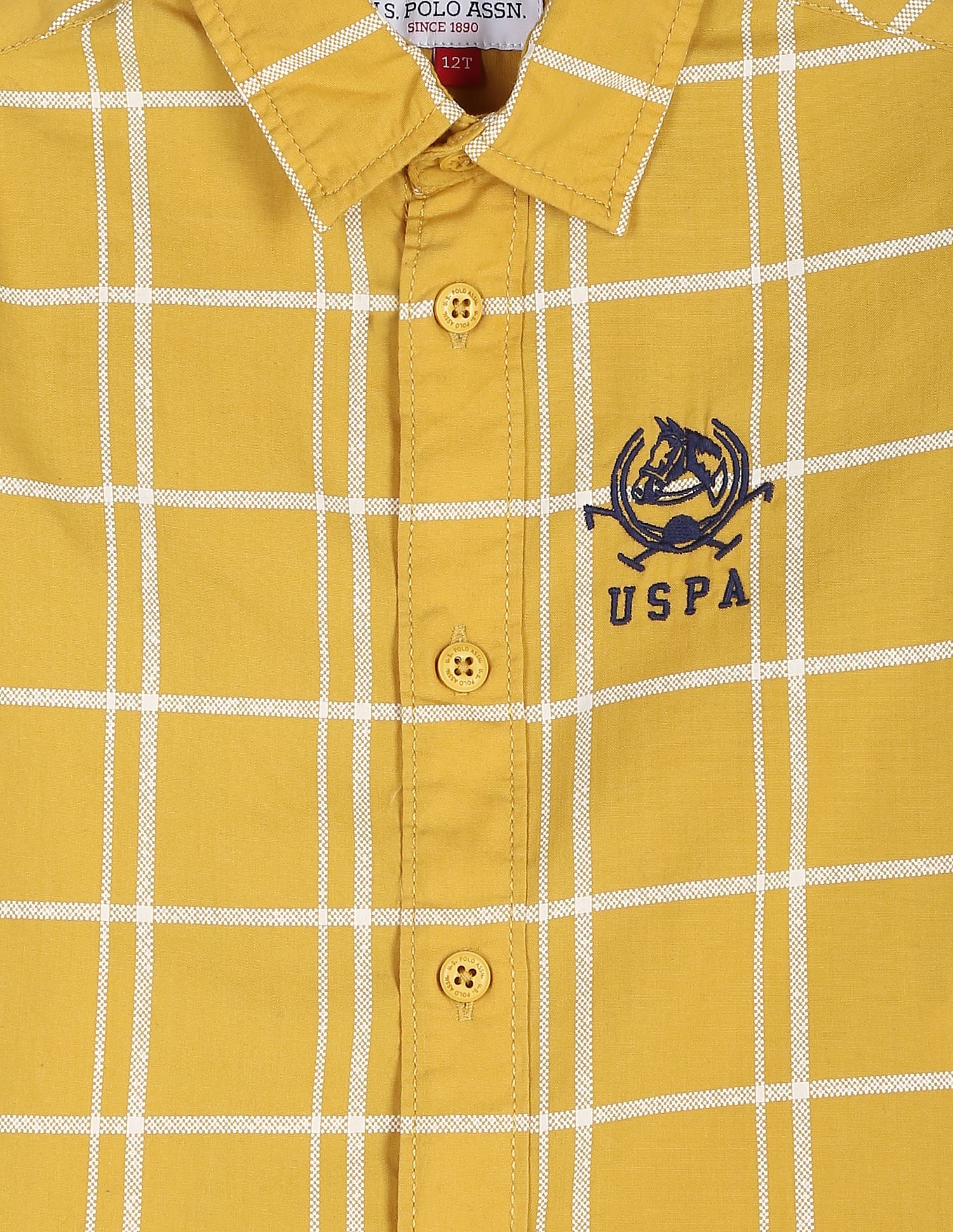 Windowpane Check Cotton  Shirt Dark Yellow - U.S. POLO ASSN. | Large