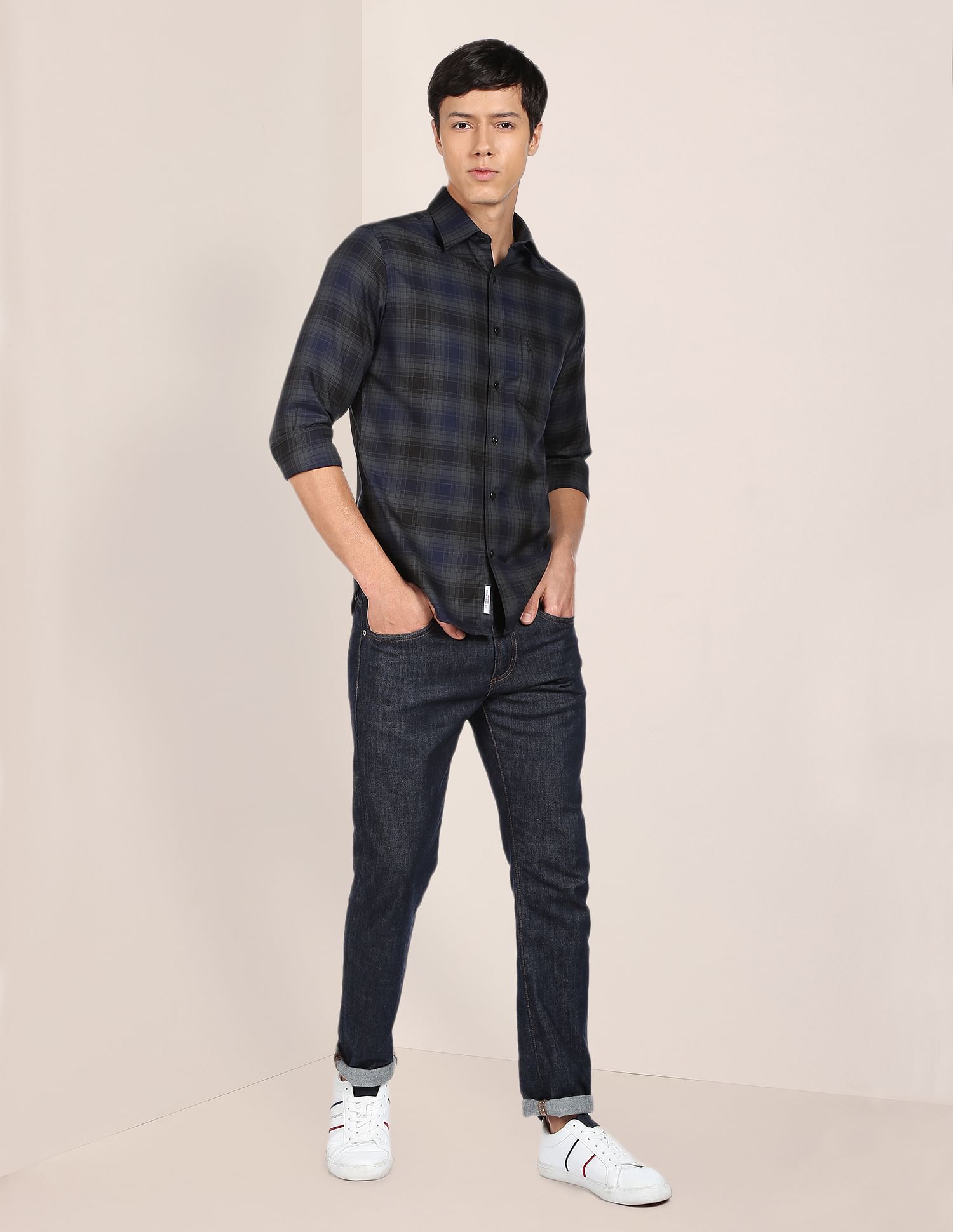 Patterned Weave Cotton Casual Shirt Dark Grey - U.S. Polo Assn. India | Large