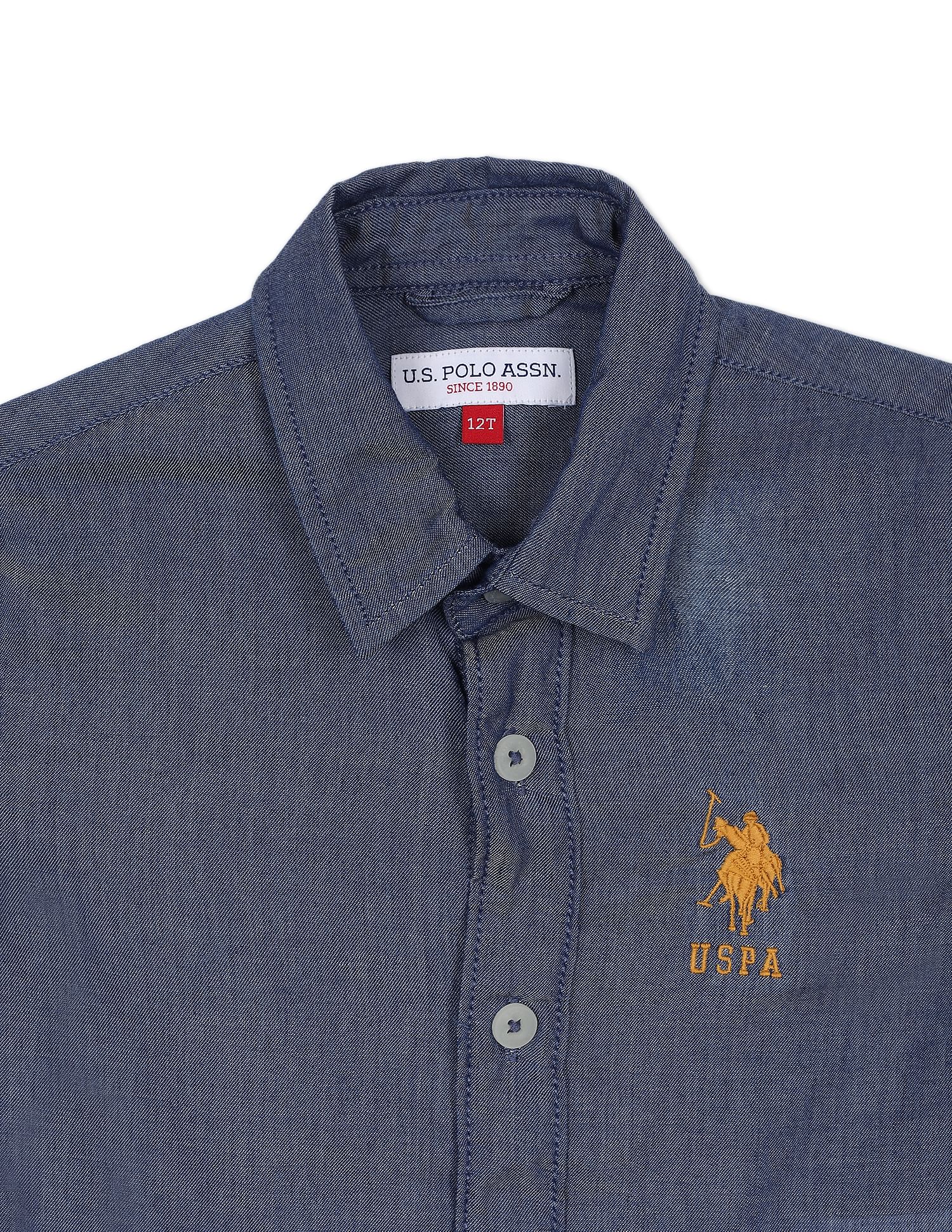 Indigo Spread Collar Cotton Dyed Shirt Indigo - U.S. POLO ASSN. | Large