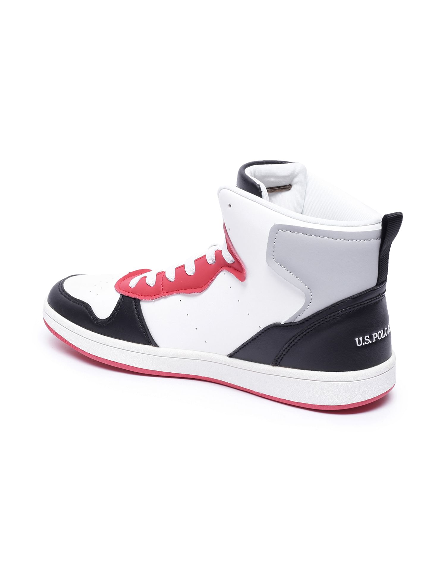 Men High Top Colour Block Rowan Sneakers Red and White - U.S. Polo Assn. India | Large