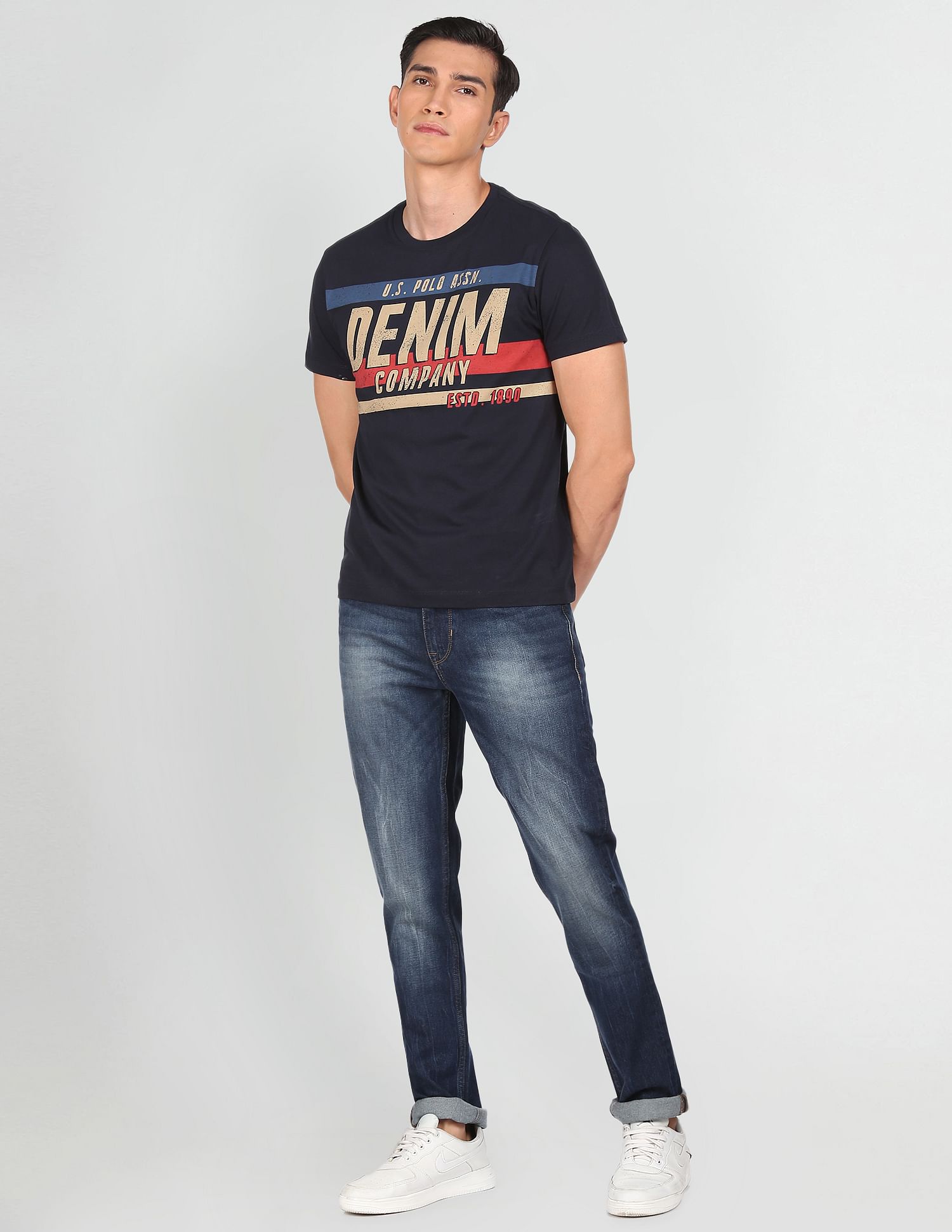 Men Blue Delta Slim Fit Stone Wash Jeans Blue - U.S. POLO ASSN. | Large