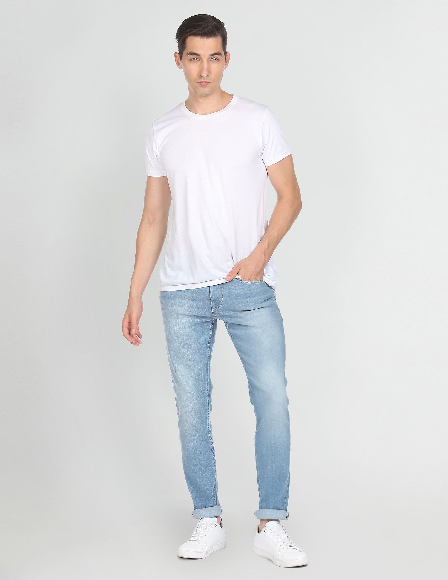 Men Blue Stone Wash Brandon Slim Tapered Fit Jeans Light Blue - U.S. POLO ASSN. | Large