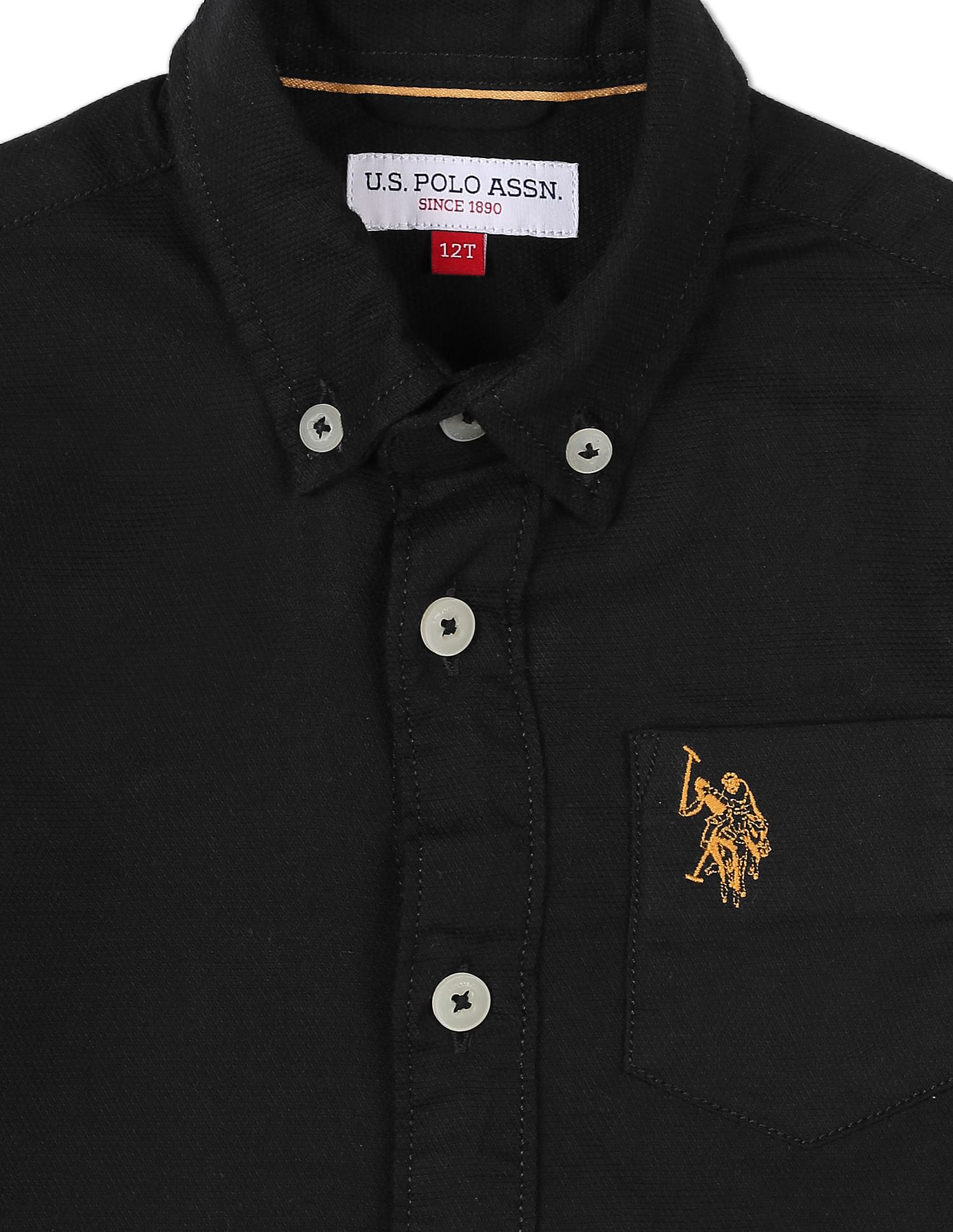 Button Down Collar Cotton Shirt Black - U.S. POLO ASSN. | Large