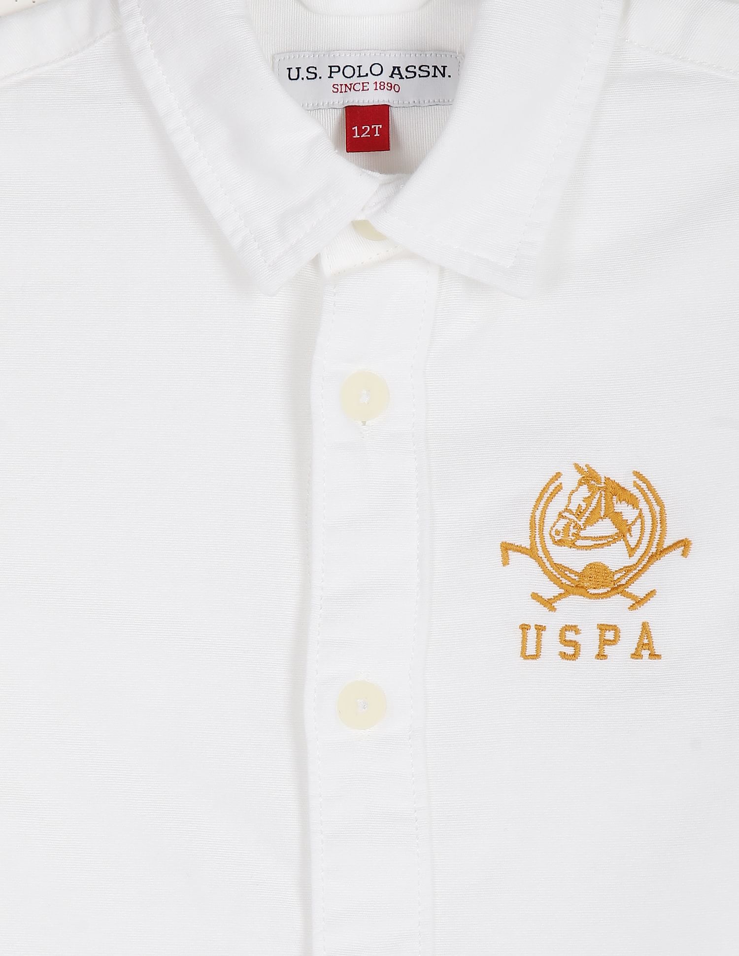 Pure Cotton Solid Shirt White - U.S. POLO ASSN. | Large