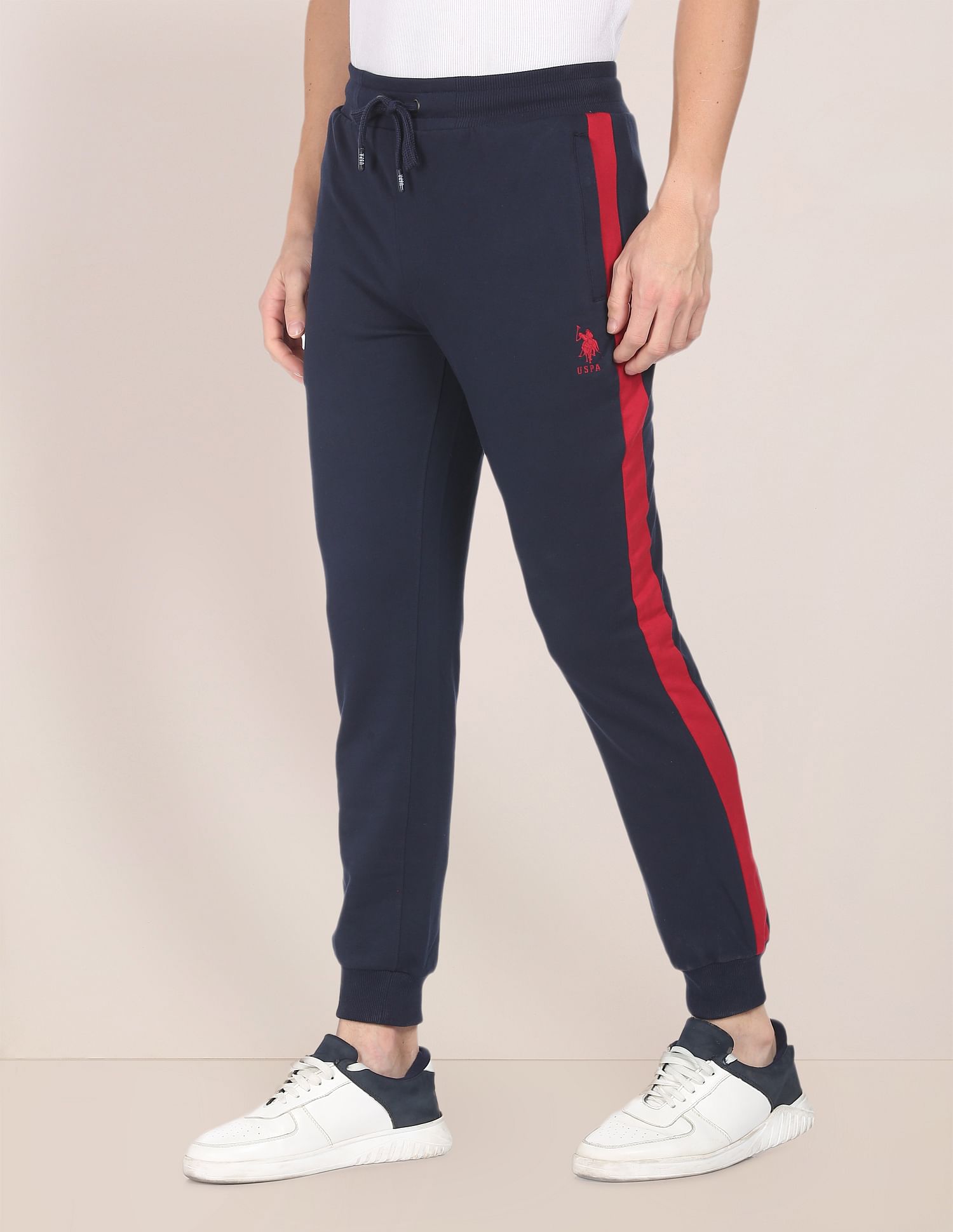 Men Navy Blue Mid Rise Solid Joggers Navy Blue - U.S. POLO ASSN. | Large