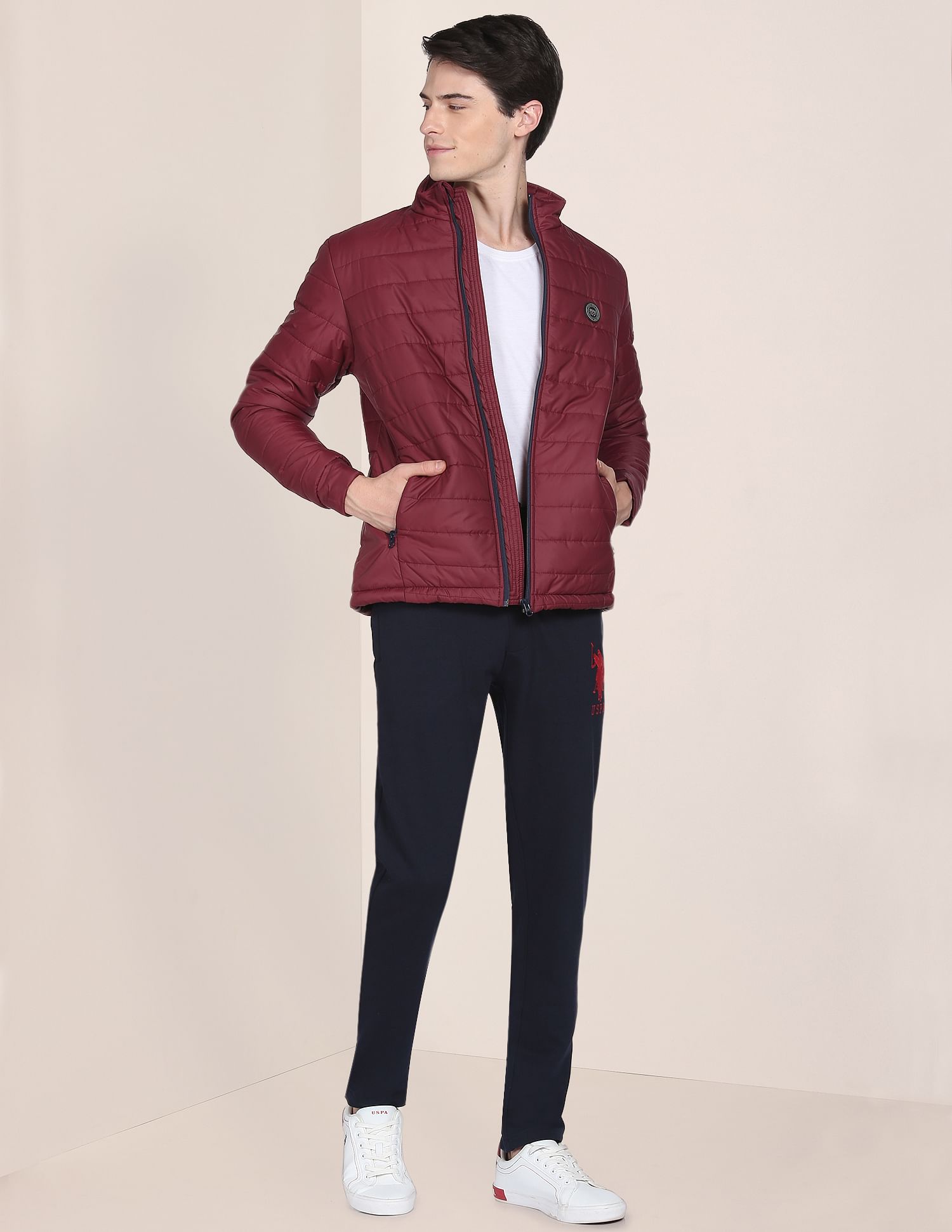 High Neck Solid Polyester Padded Jacket Wine - U.S. POLO ASSN. | Large