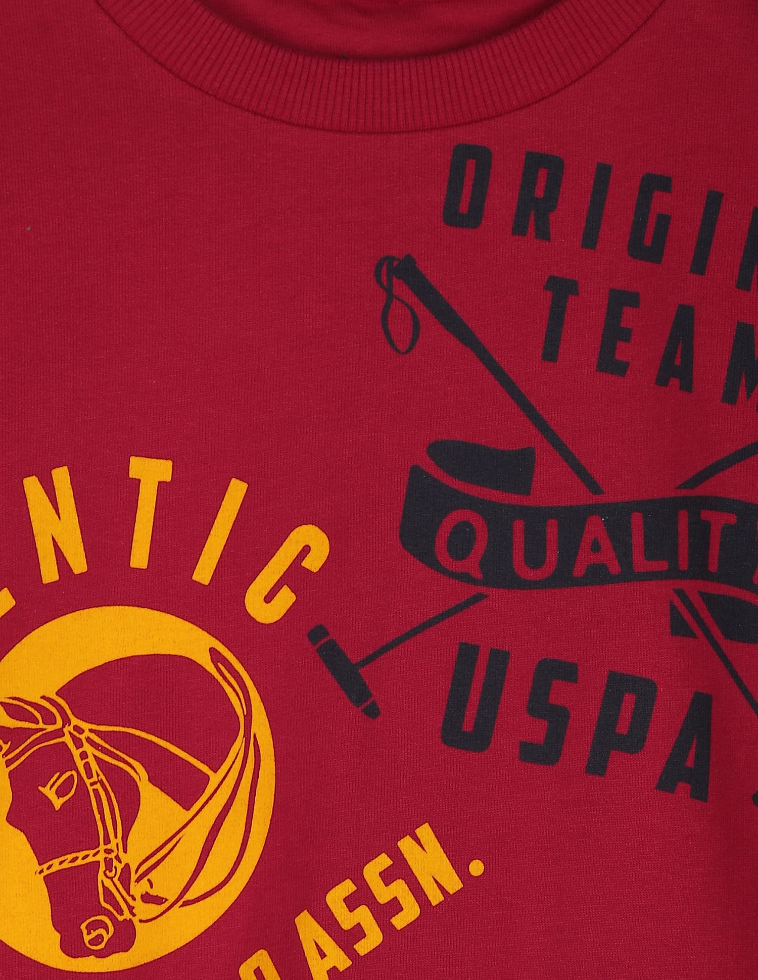 Graphic Print Crew Neck Cotton Sweatshirt Maroon - U.S. POLO ASSN. | Large