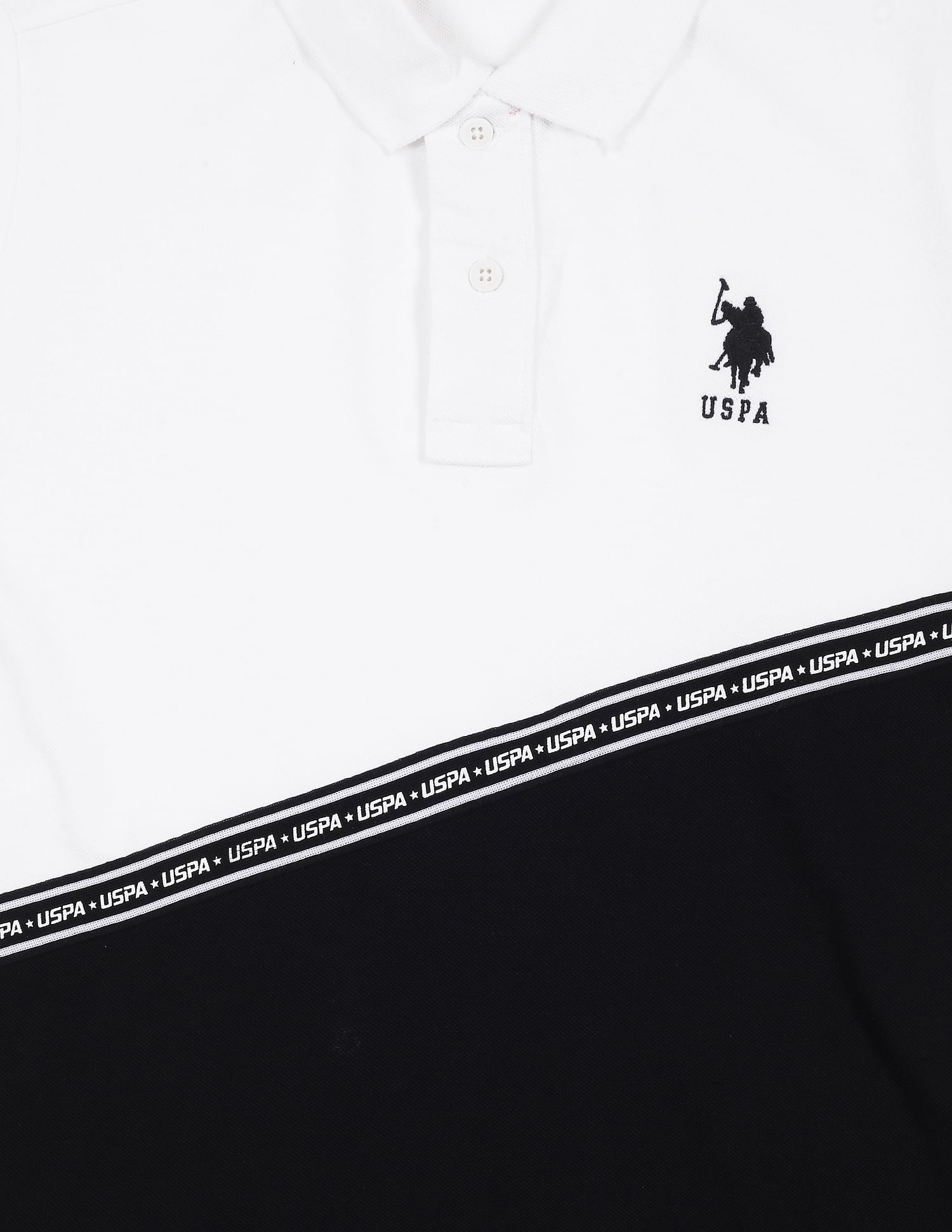 Ribbed Collar Colour Block Polo Shirt White - U.S. Polo Assn. India | Large