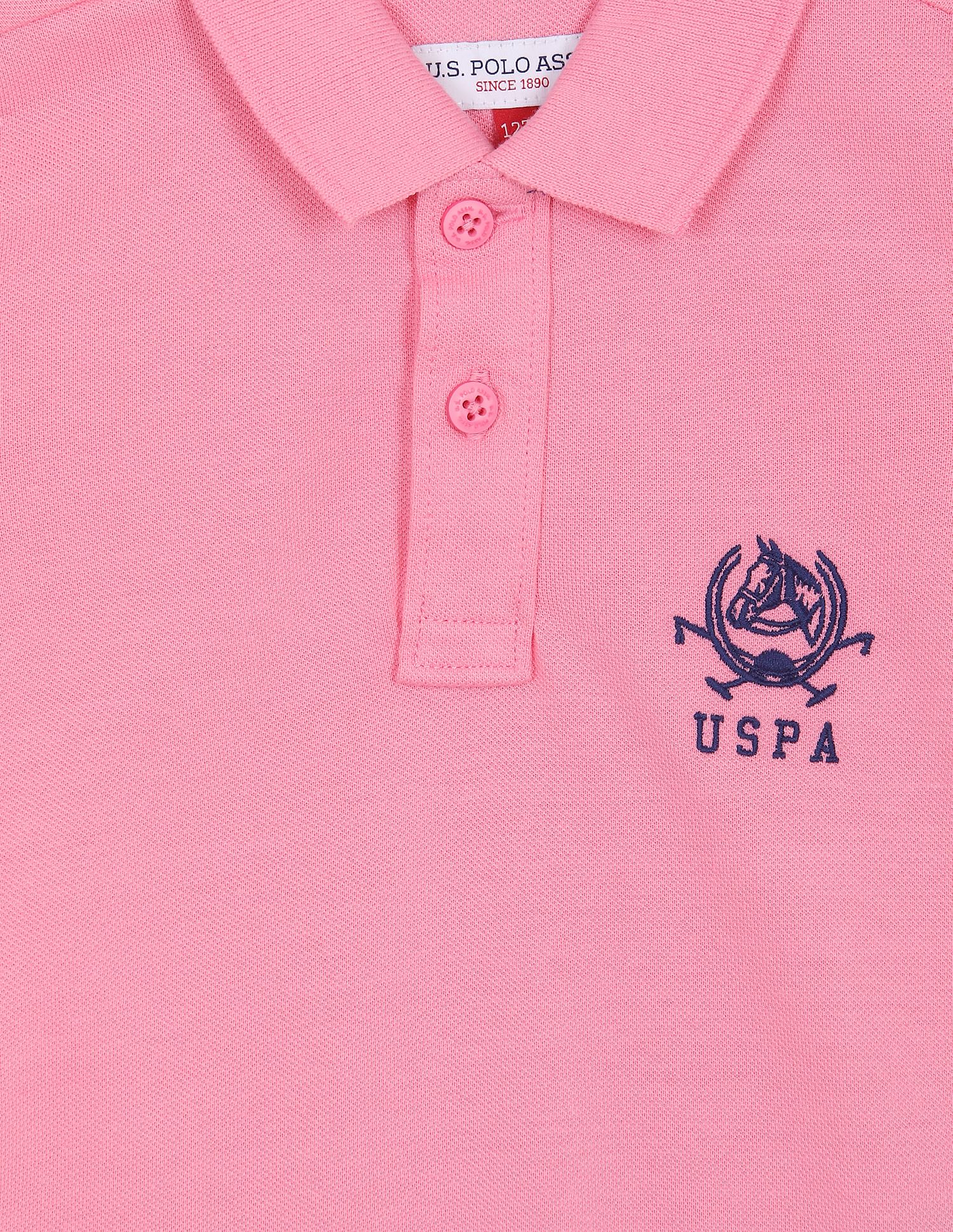 Pure Cotton Solid Polo Shirt Pink - U.S. POLO ASSN. | Large