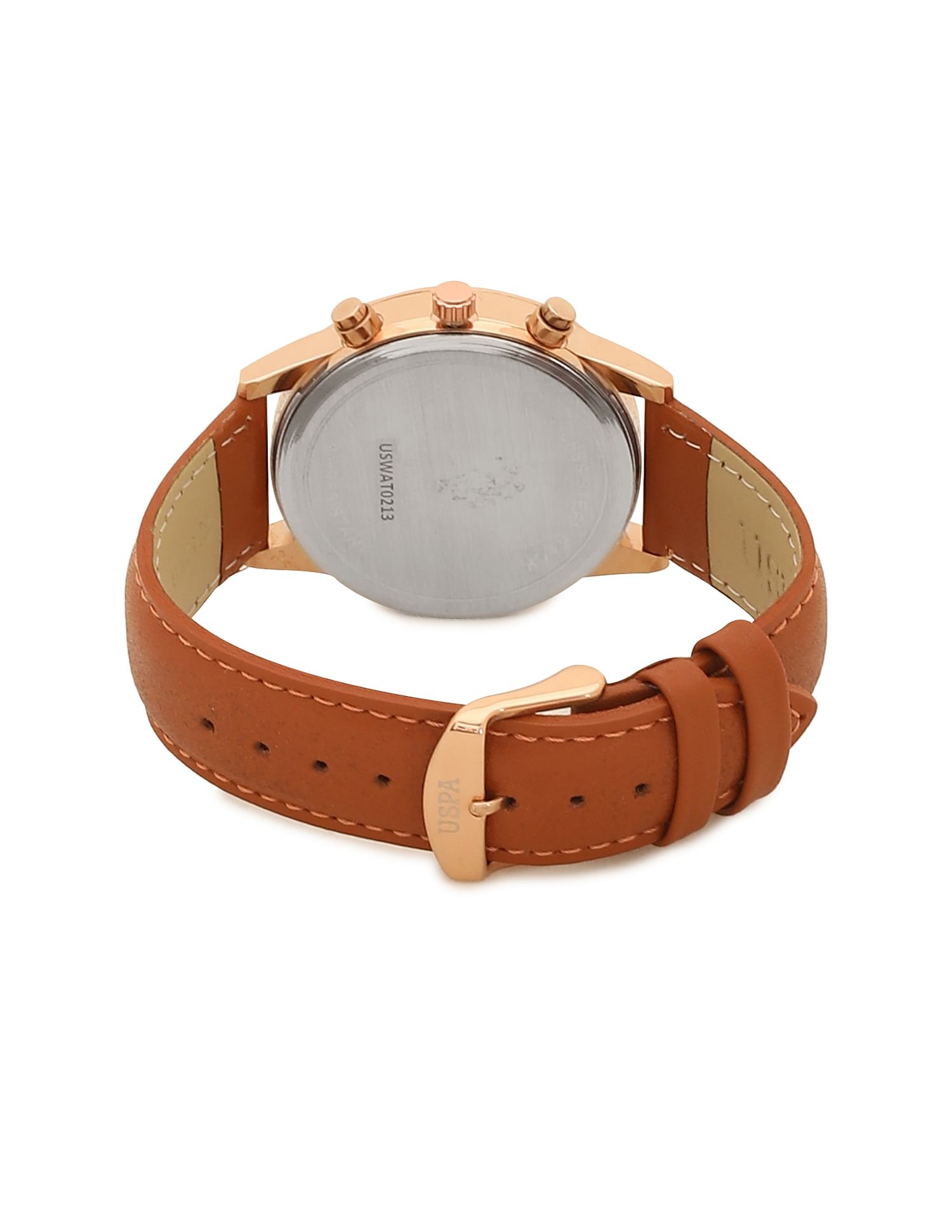 Leather Strap Analog Watch Blue and Tan - U.S. POLO ASSN. | Large