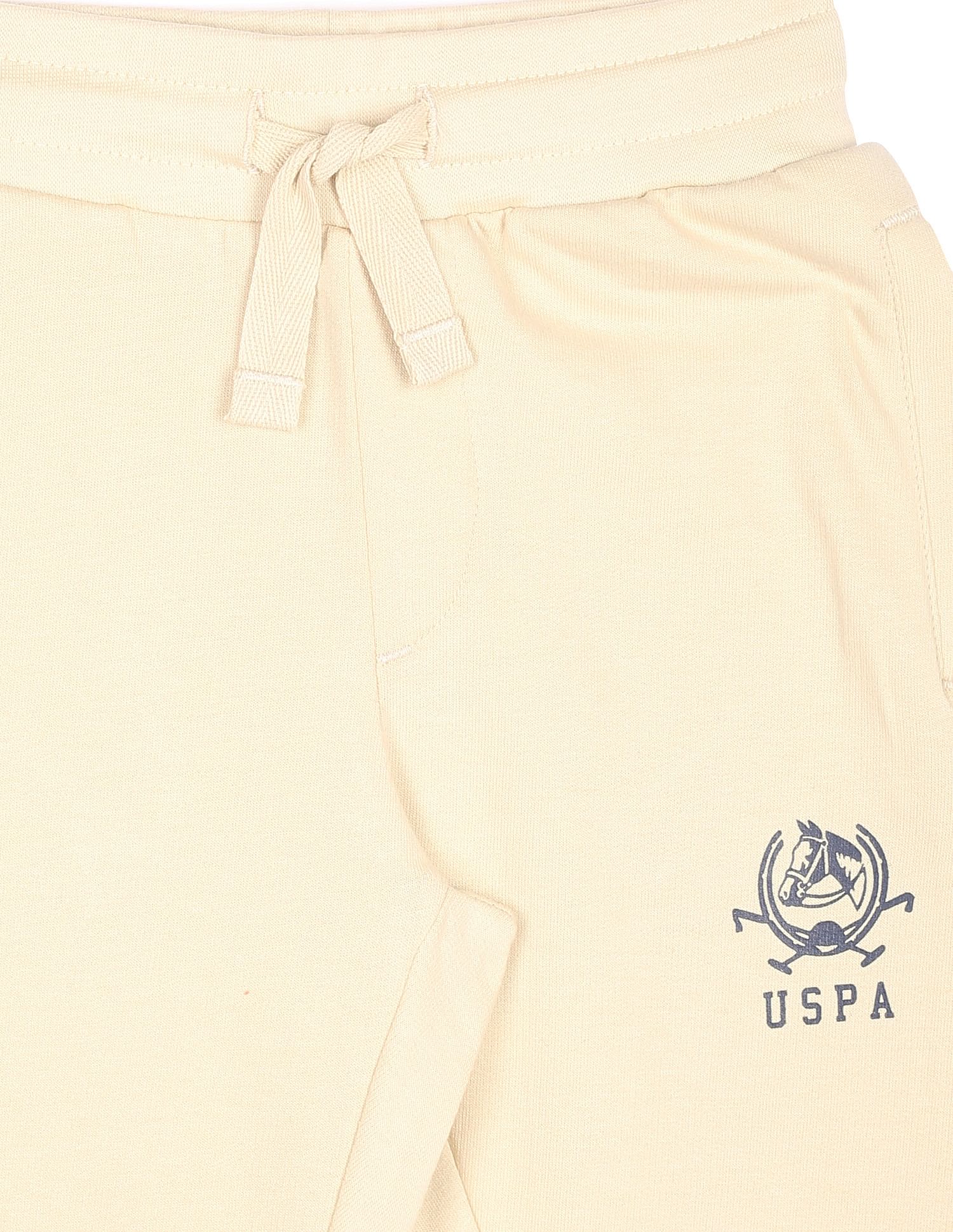 Boys Beige Elasticised Waist Brand Print Joggers Beige - U.S. POLO ASSN. | Large