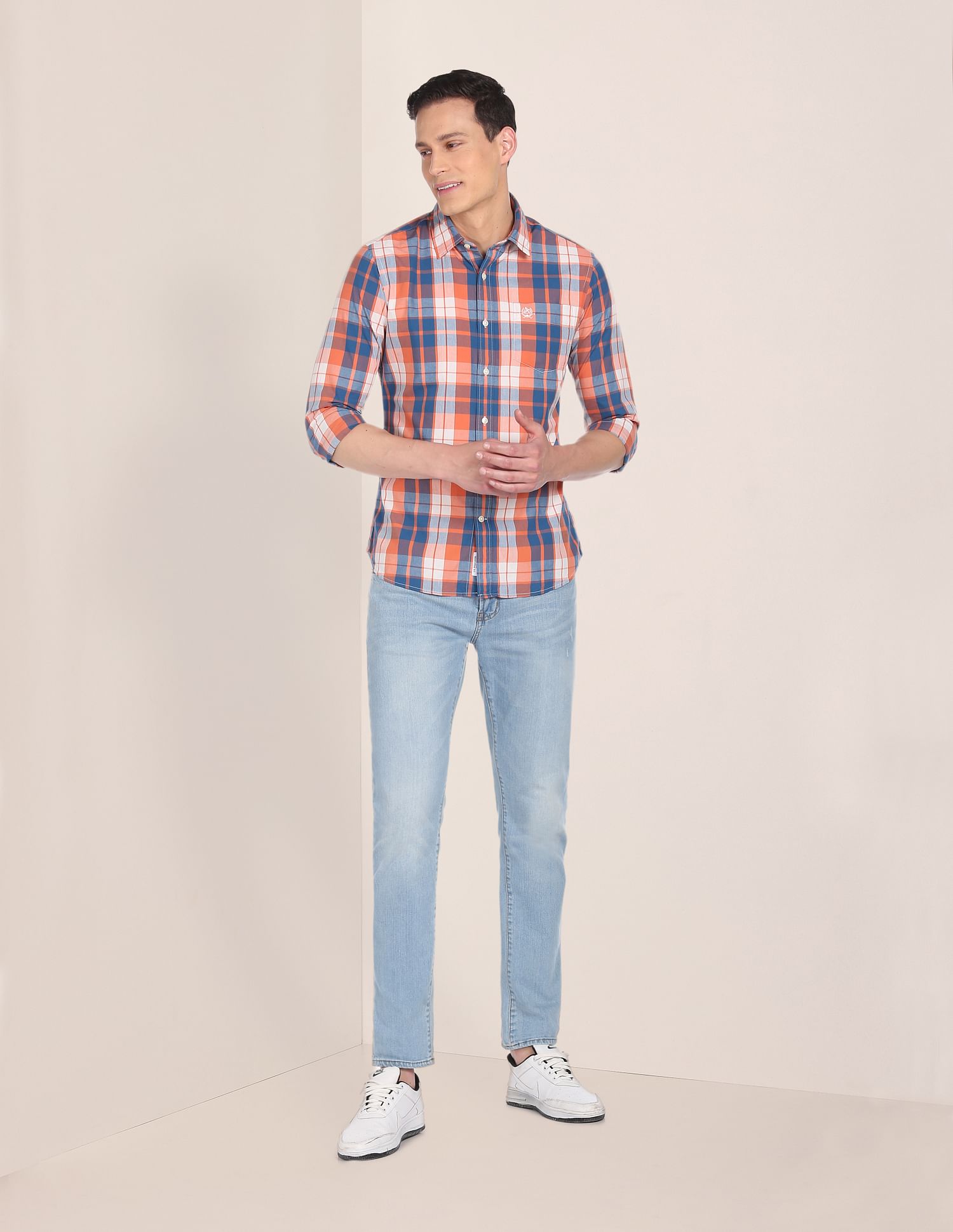 Patch Pocket Check Casual Shirt Orange and Blue - U.S. Polo Assn. India | Large
