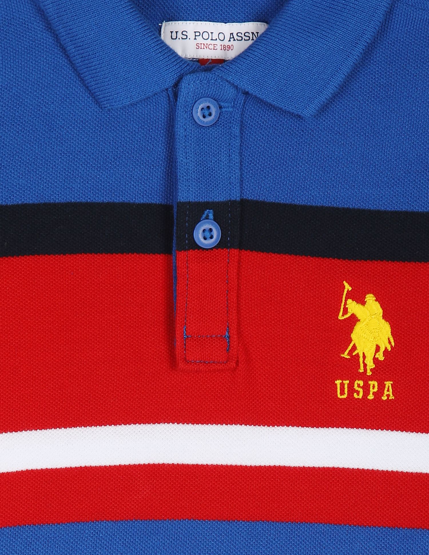 Horizontal Striped Cotton Polo Shirt Blue, Red and White - U.S. POLO ASSN. | Large