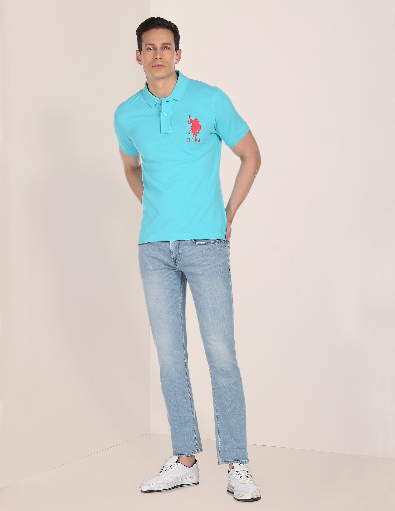 Compact Cotton Logo Polo Shirt Light Blue - U.S. POLO ASSN. | Large