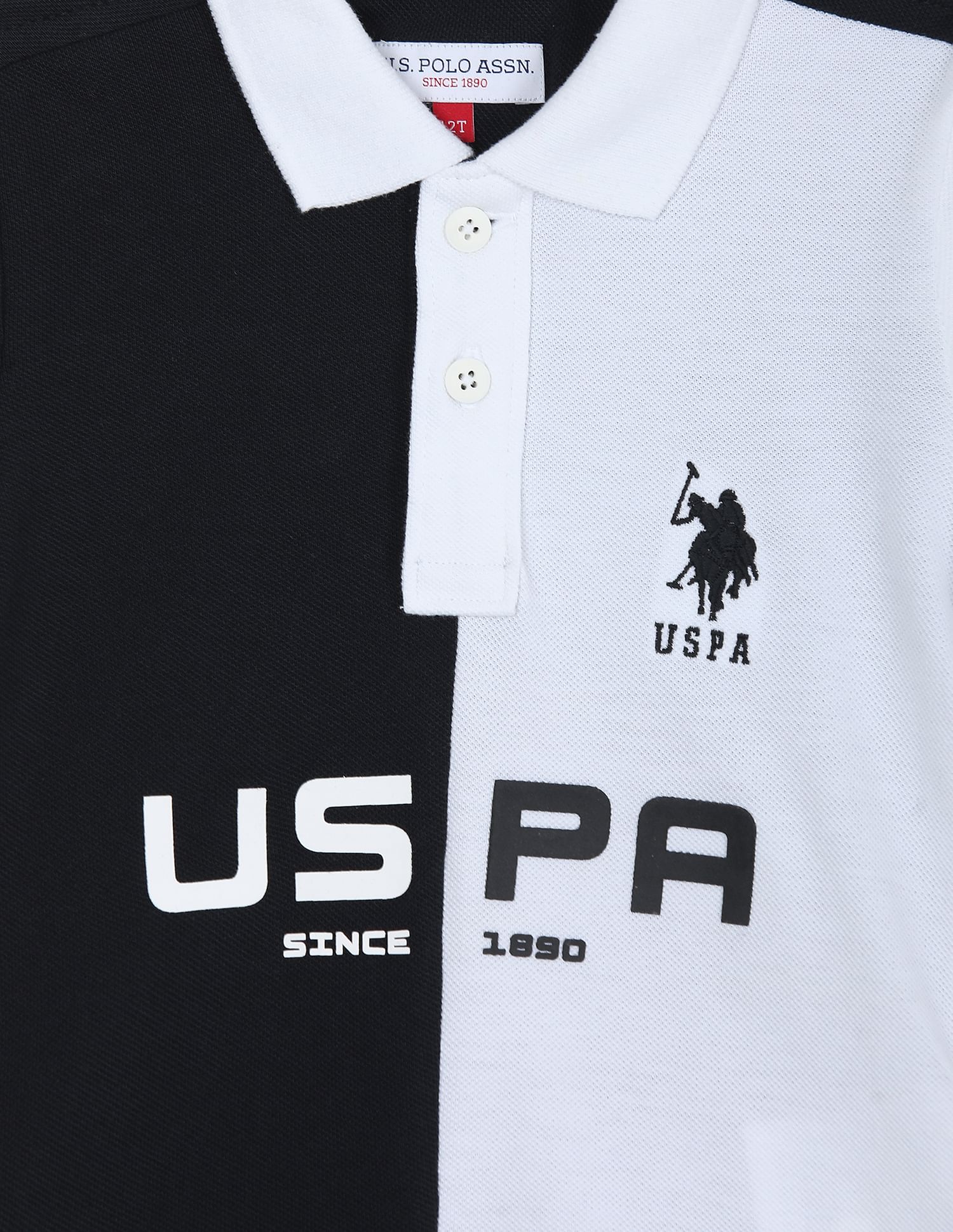 Colour Block Cotton Coordinate Polo Shirt Black and White - U.S. POLO ASSN. | Large