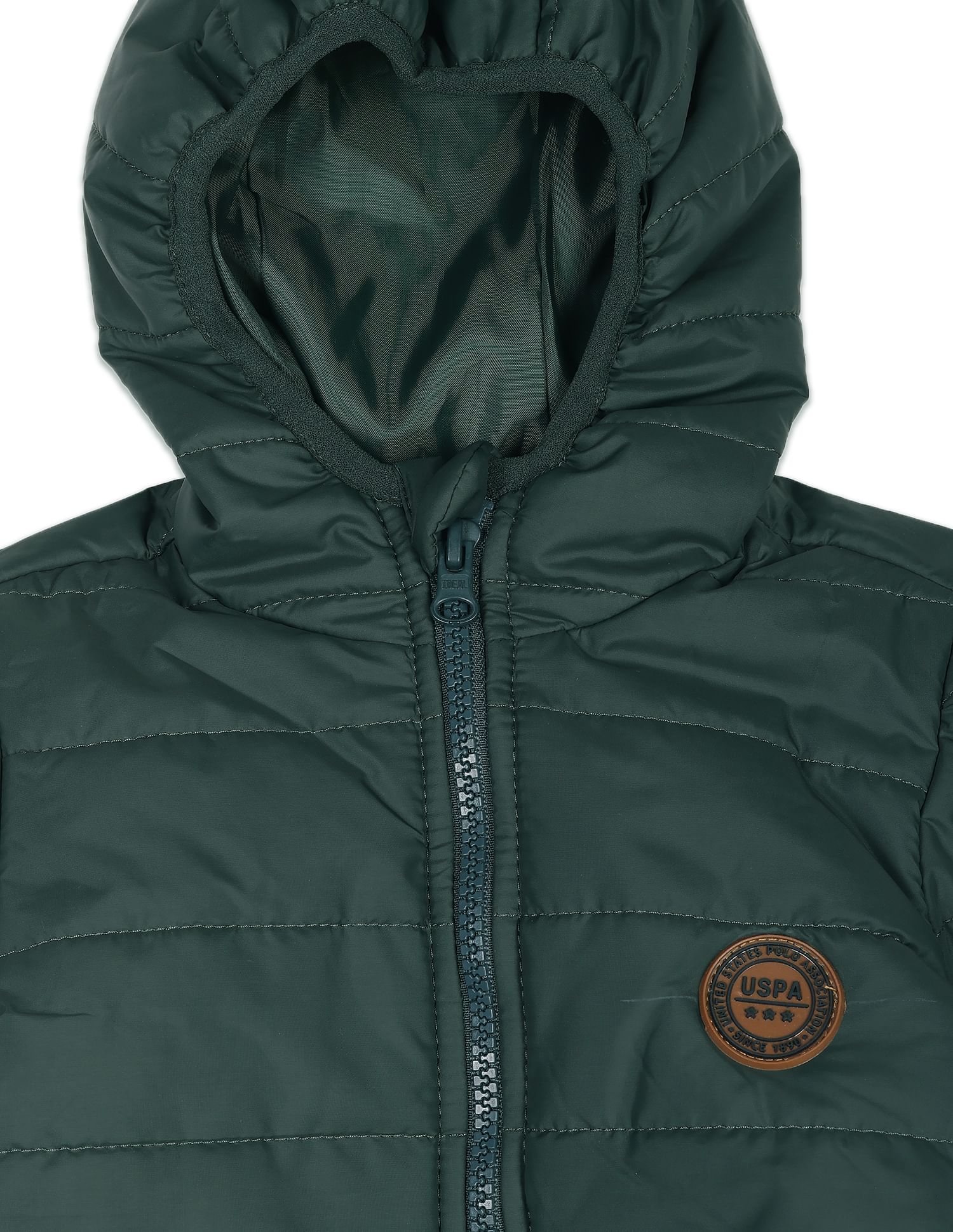 Boys Dark Green Solid Hooded Puffer Jacket Dark Green - U.S. POLO ASSN. | Large