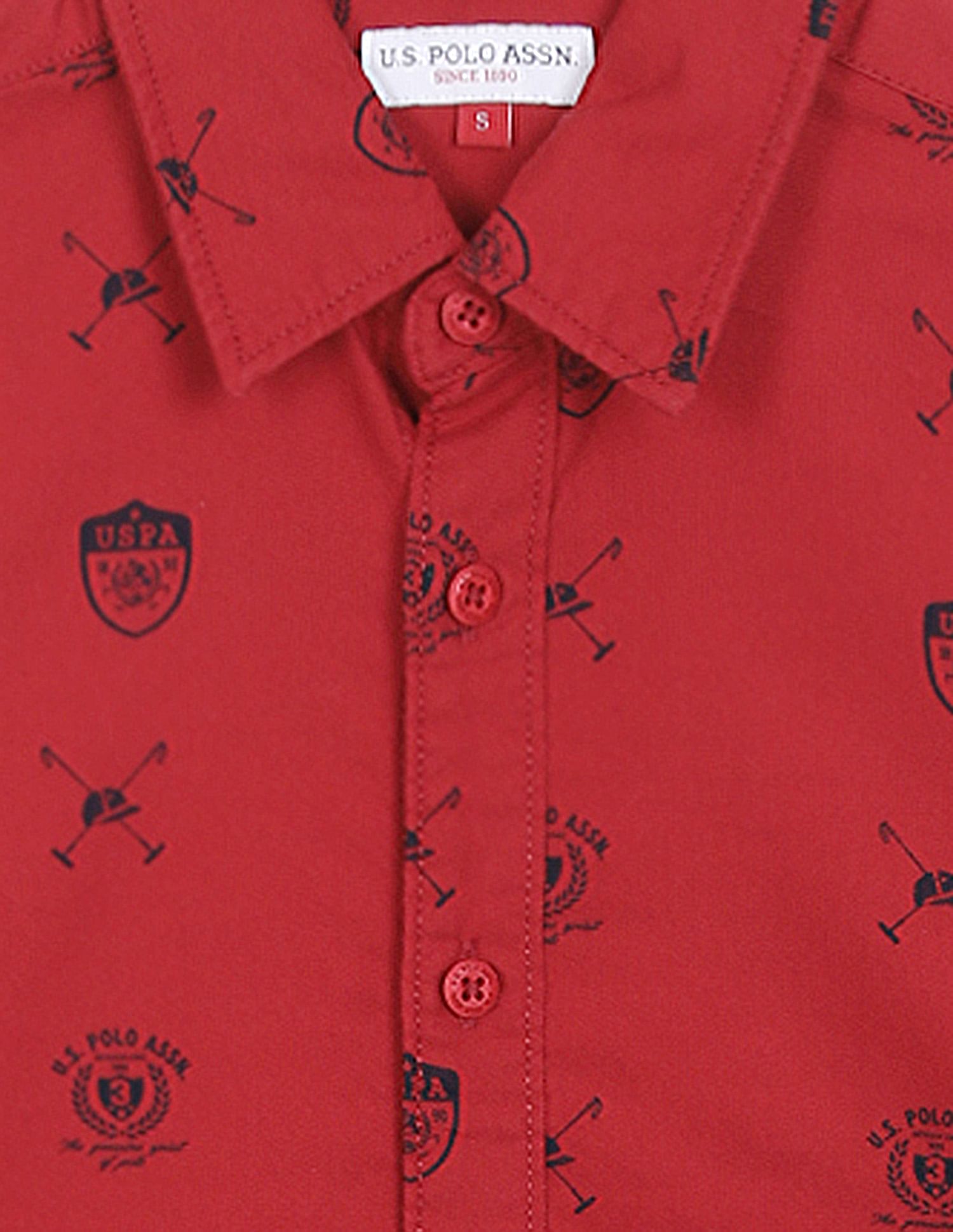 Cotton Monogram Print Shirt Red - U.S. POLO ASSN. | Large