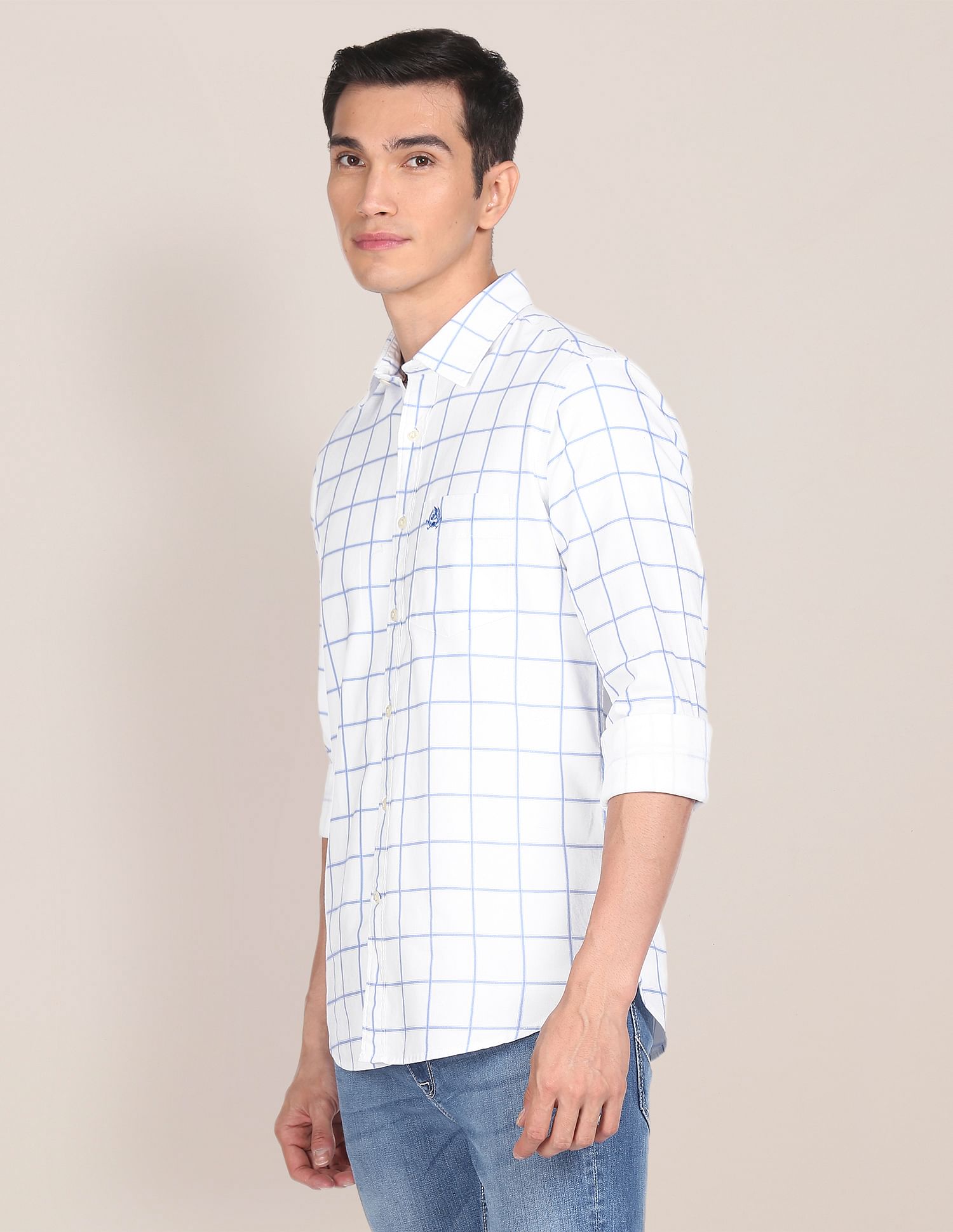 Men White Tailored Regular Fit Spread Collar Casual Shirt White - U.S. POLO ASSN. | Large