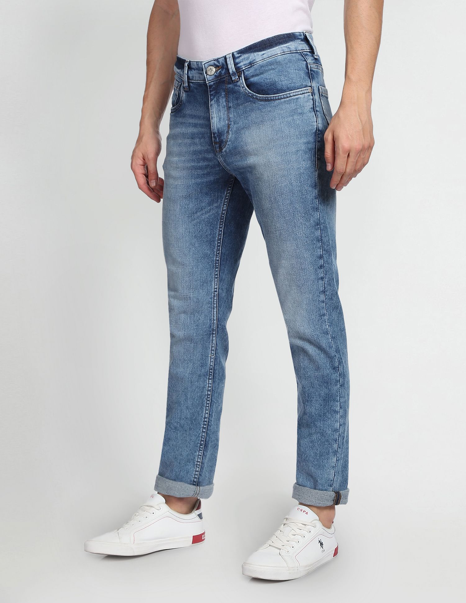 Acid Wash Delta Slim Tapered Fit Jeans Blue - U.S. POLO ASSN. | Large