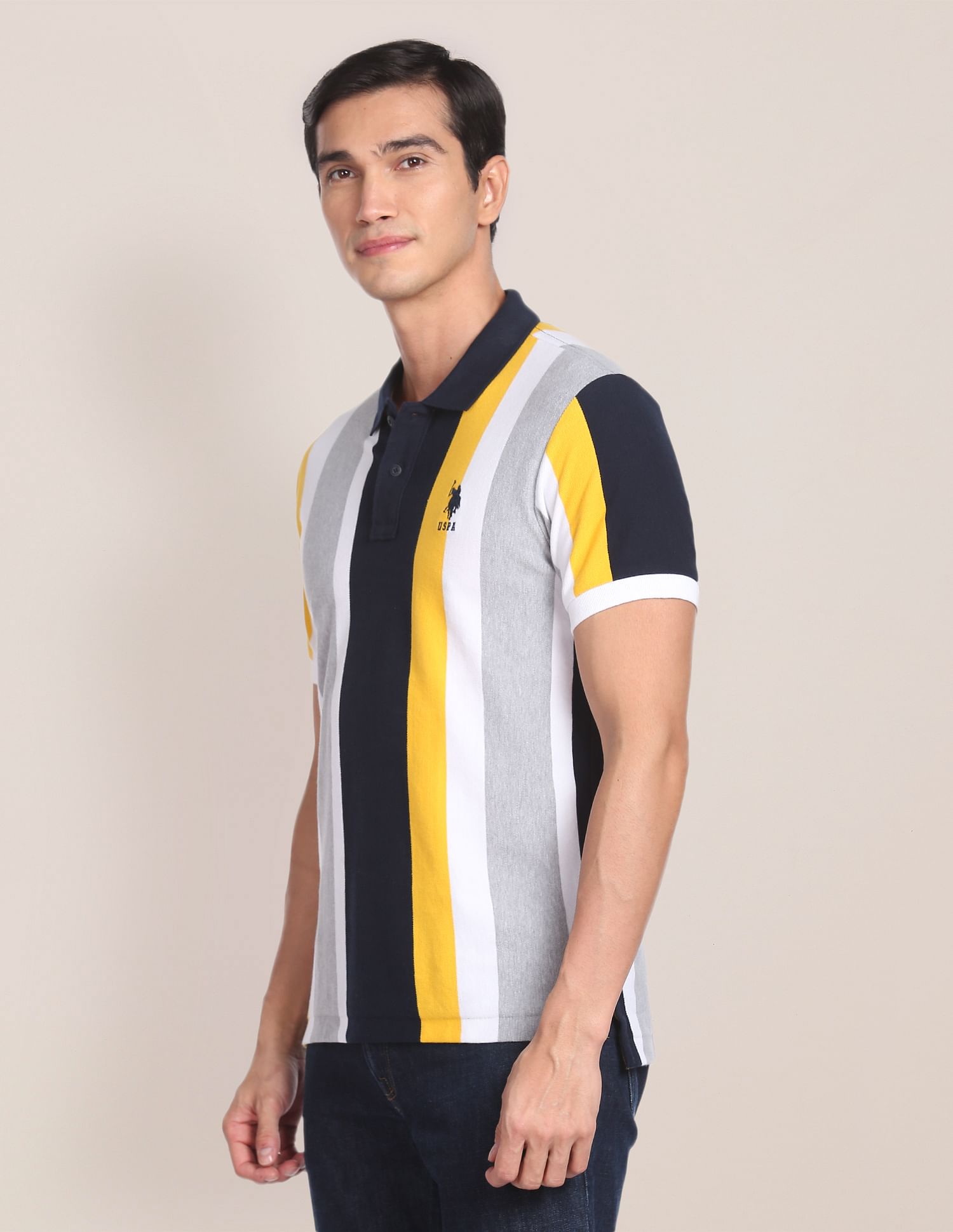 Vertical Stripe Slim Fit Polo Shirt Yellow - U.S. POLO ASSN. | Large